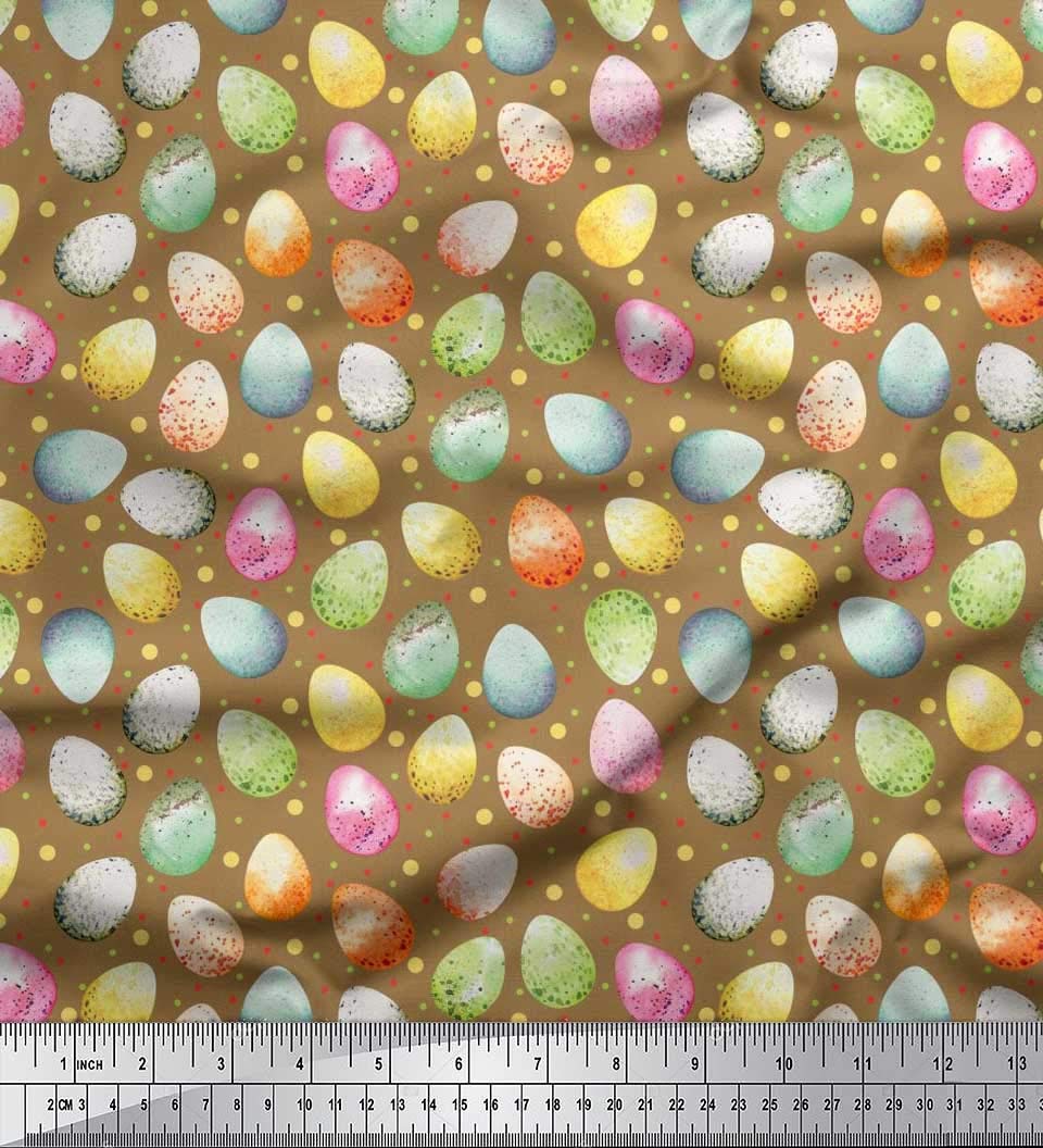 Soimoi 100% Cotton Voile Fabric - Brown Easter Egg Print - 56