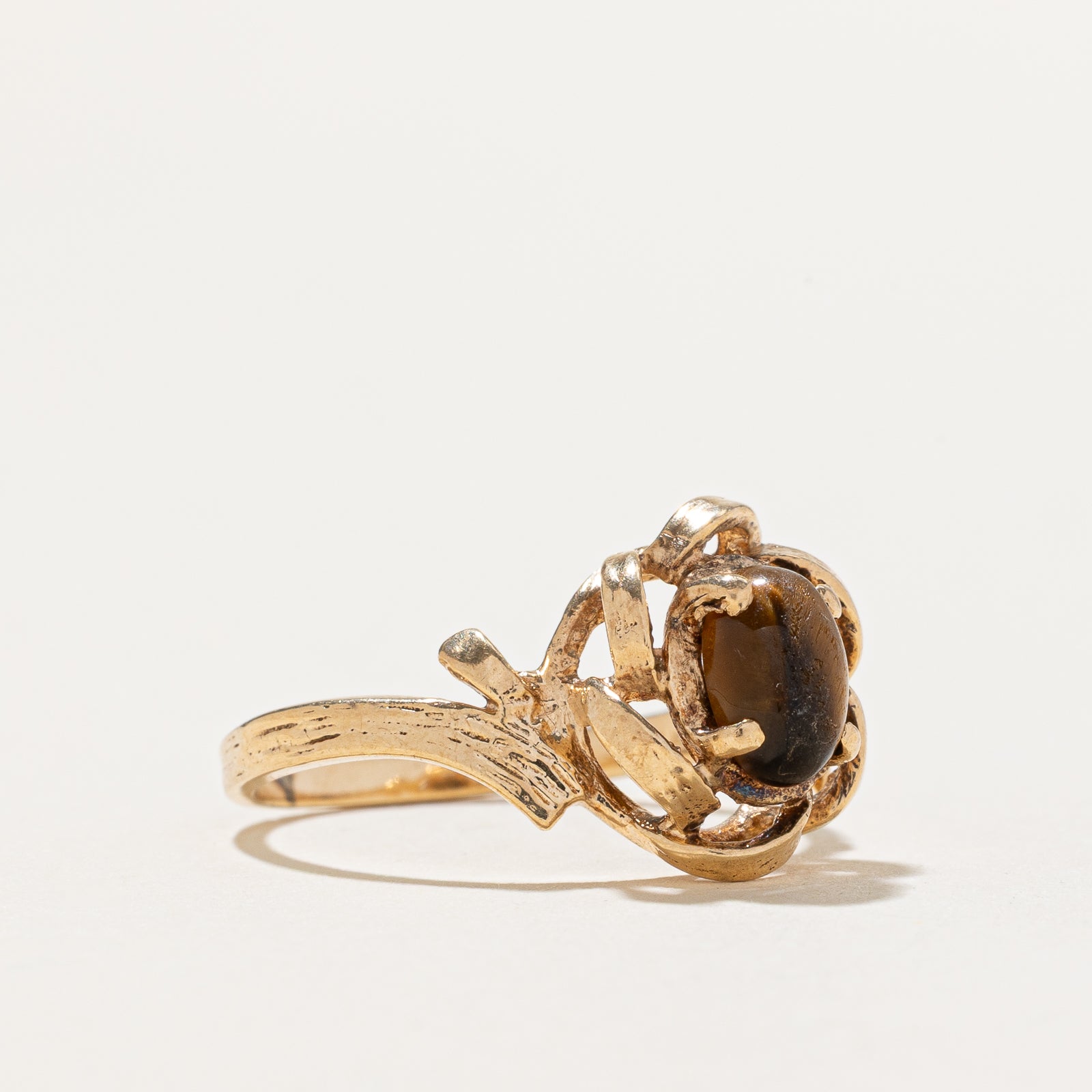 Tigers Eye Textured Ring for Women - 0.71ct Genuine Stone - Size 6.5 - Elegant Boho Jewelry Gift for Birthday, Anniversary & Everyday Wear