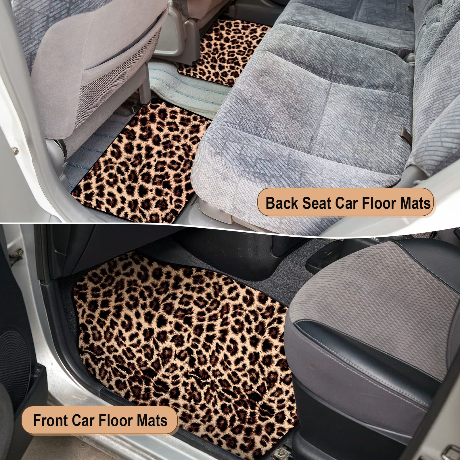 26-Piece Leopard Print Car Accessories Set - Full Seat Covers, Steering Wheel Cover, License Plate Frame & Mirror Covers - Cheetah Print for Cars, SUVs & Trucks - Perfect for Wild Style Customization & Interior Upgrade