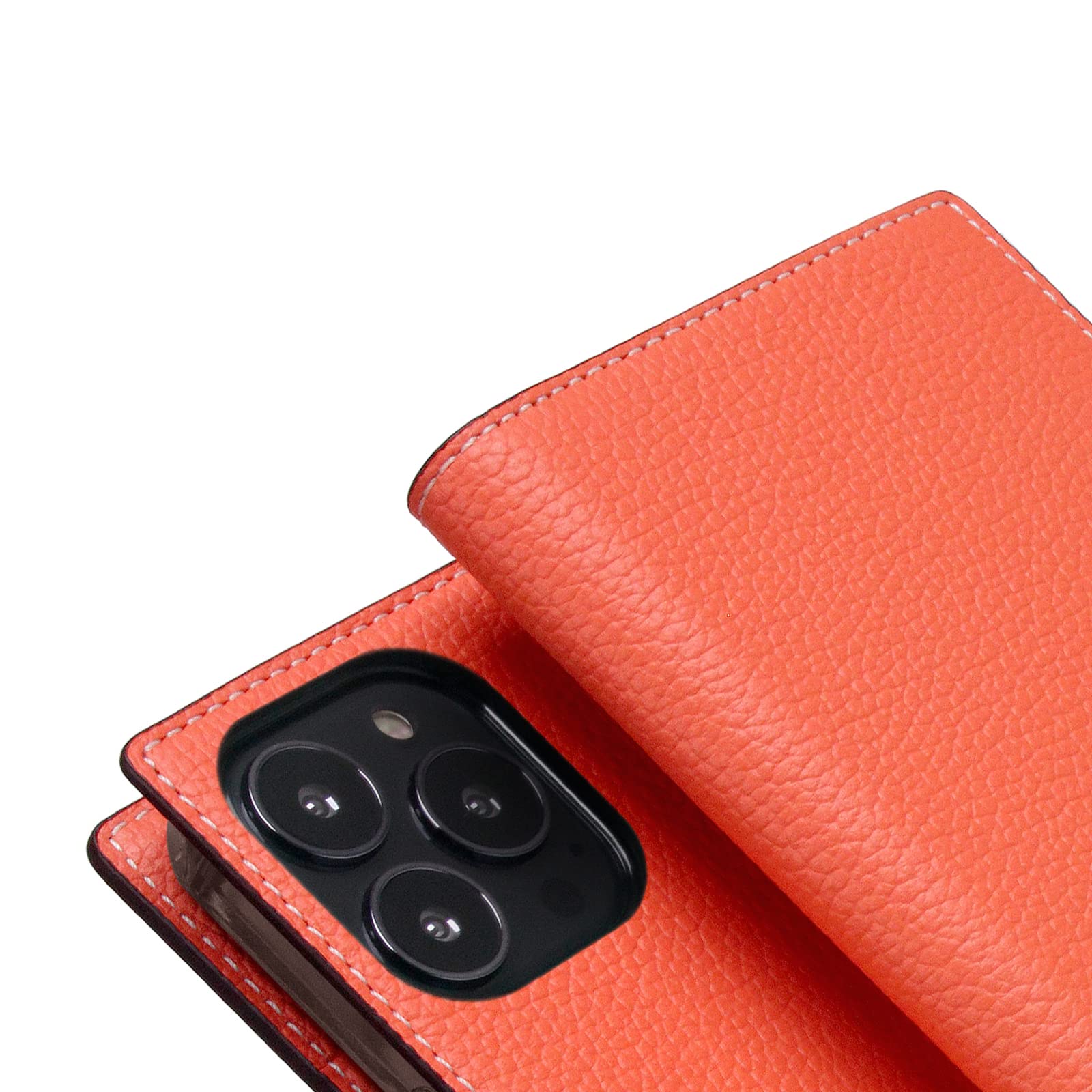 Premium SLG D8 Neon Full Grain Leather Wallet Case for iPhone 12 Pro Max - Handcrafted Diary Style with Card Slots & Cash Pocket | Luxury Protective Phone Cover for Business & Travel | Gift Box Included (Coral)