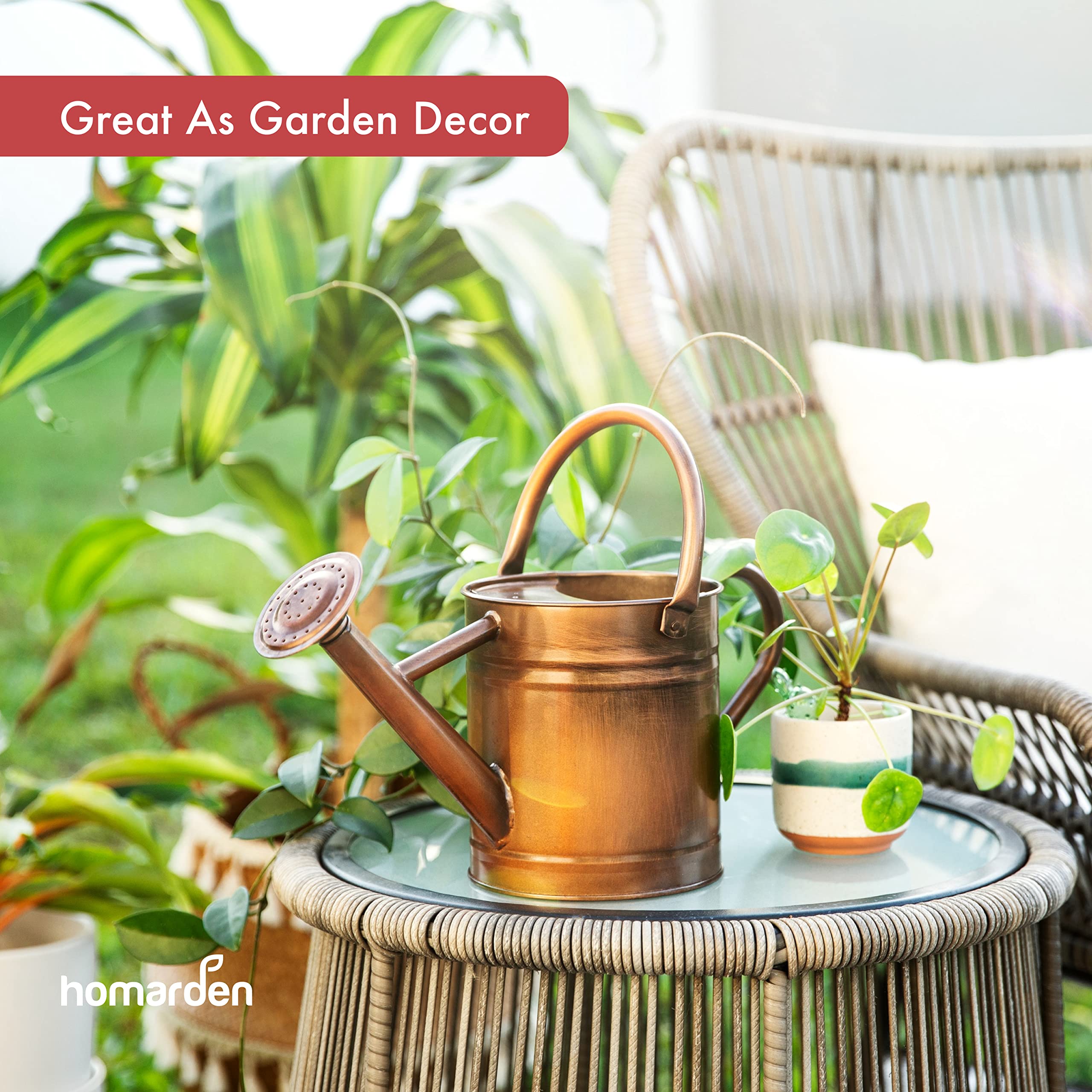 Homarden 40oz Copper Watering Can with Removable Spout - 1 Gallon Metal Watering Can Bundle for Indoor & Outdoor Plants, Garden, Flowers, and Houseplants