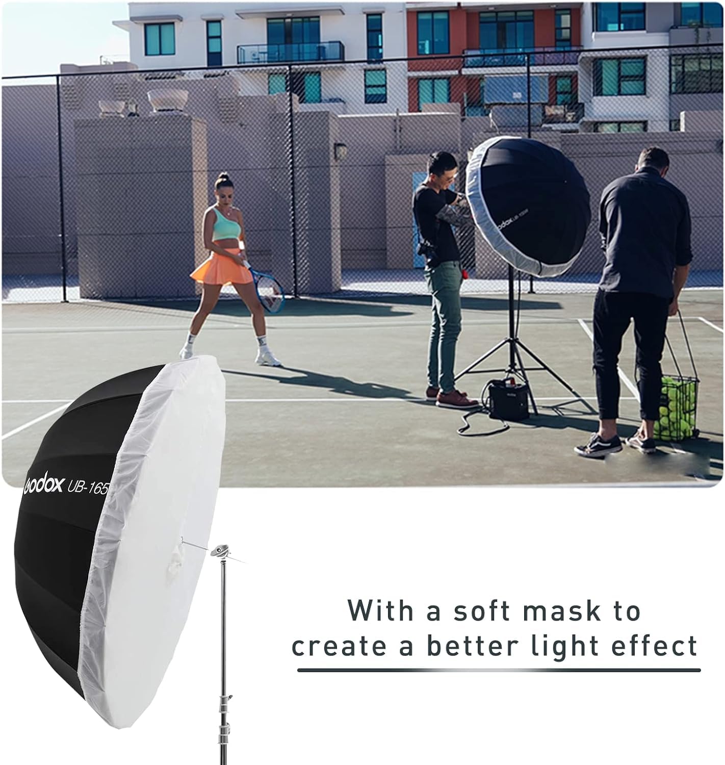 Godox UB-165W 65-inch/165cm Parabolic Umbrella - Lightweight Professional Photography Lighting with Transparent Soft Diffuser - Perfect for Portrait, Fashion & Studio Photography - Black & White Design