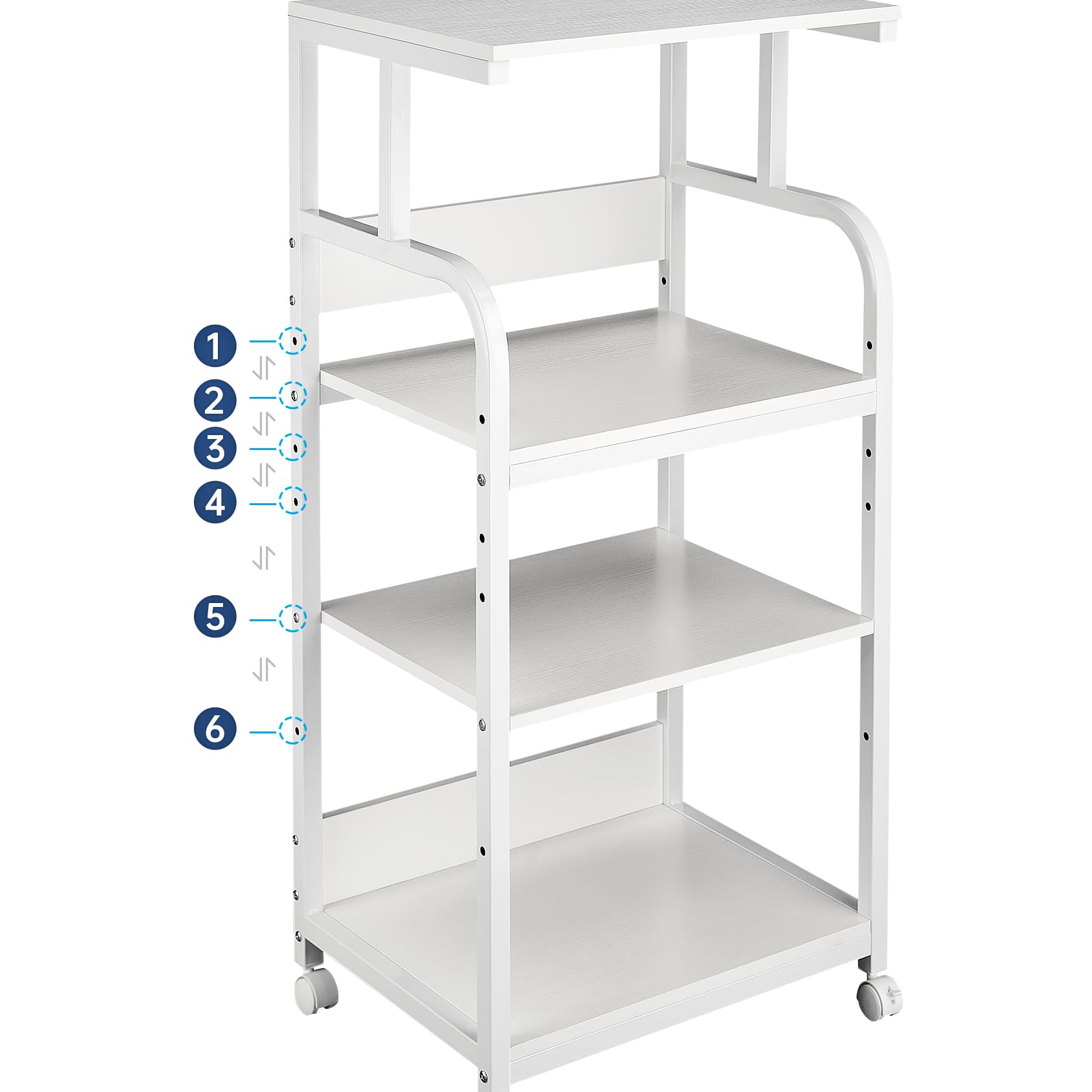 4-Tier Adjustable White Printer Stand with Wheels - Mobile Storage Cart for Printer, Shredder & CPU Tower - Perfect for Home Office Organization & Workspace Efficiency