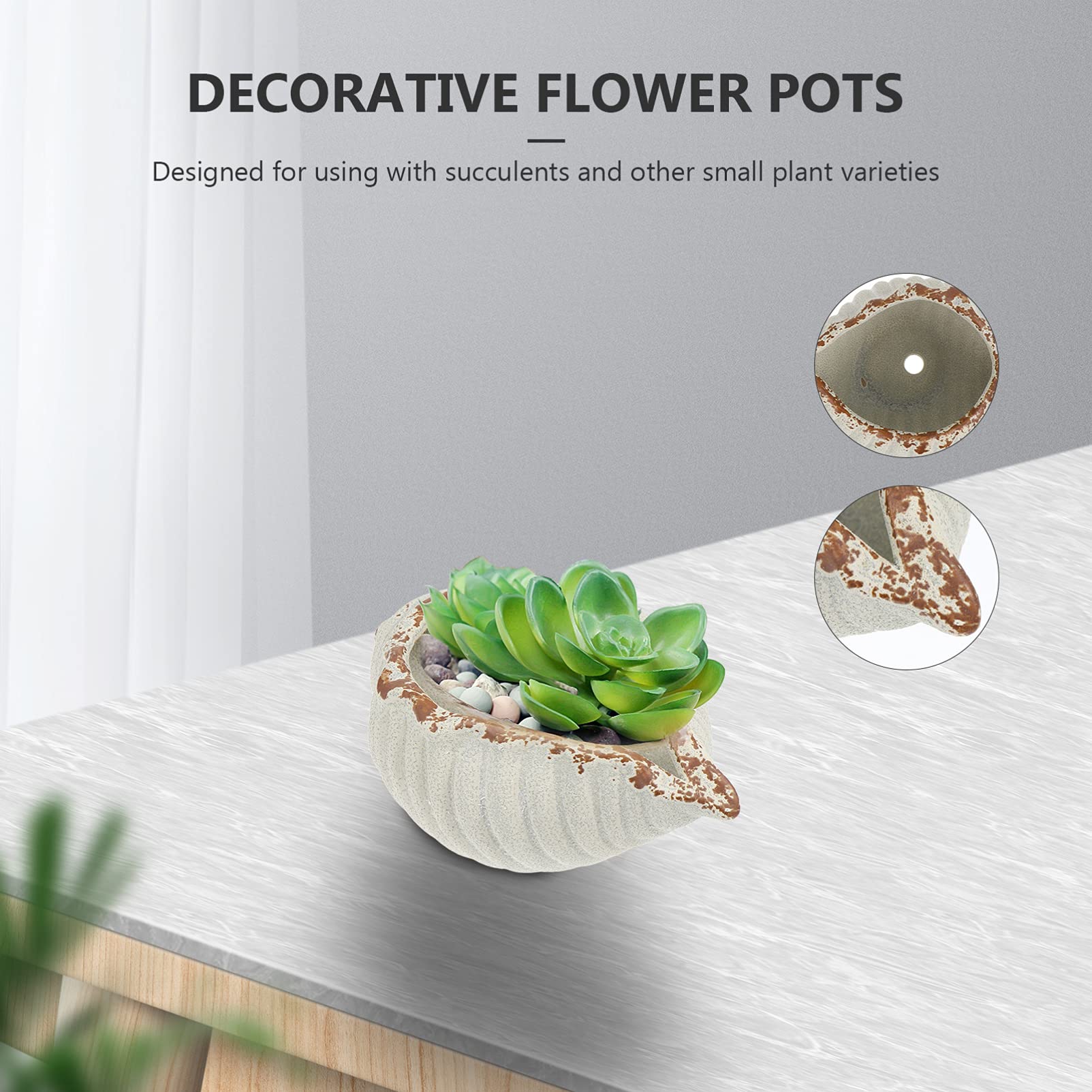 Happyyami 3-Piece Artistic Flower Pots Set - Imitation Conch Design Planter for Indoor Plants, Succulents, Herbs | Perfect for Home Decor, Office Desk, Garden & Balcony
