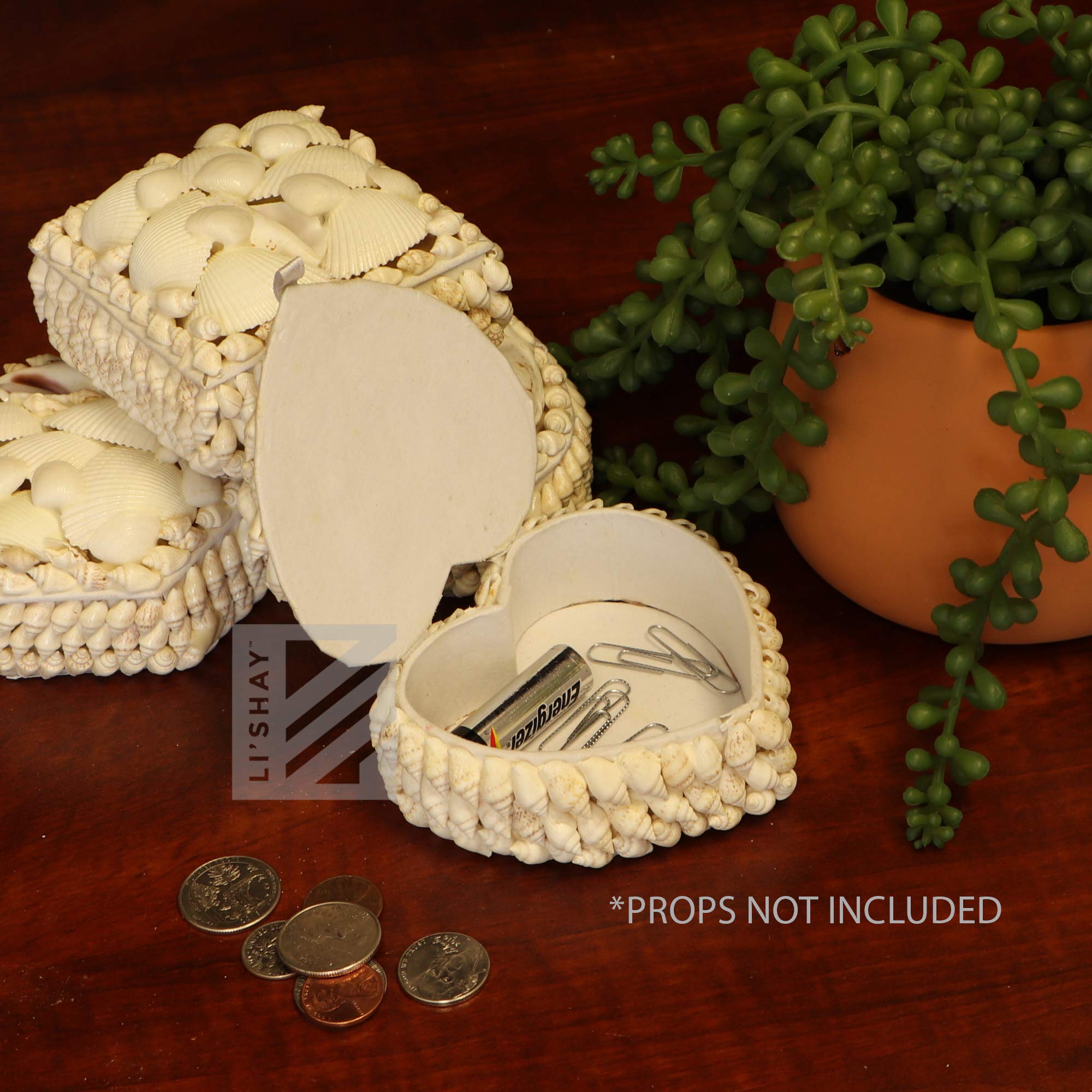 Li'Shay White Seashell Jewelry Box - 4 Inch Heart-Shaped Trinket Treasure Box for Rings, Necklaces & Keepsakes - Perfect for Beach Weddings, Home Decor & Gift Giving