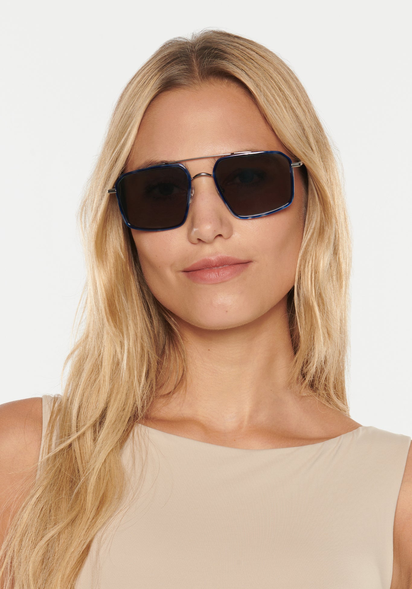Summit Matte Raw Stainless Steel Sunglasses with Indigo Tortoise Frame - Stylish UV Protection for Outdoor Sports & Driving