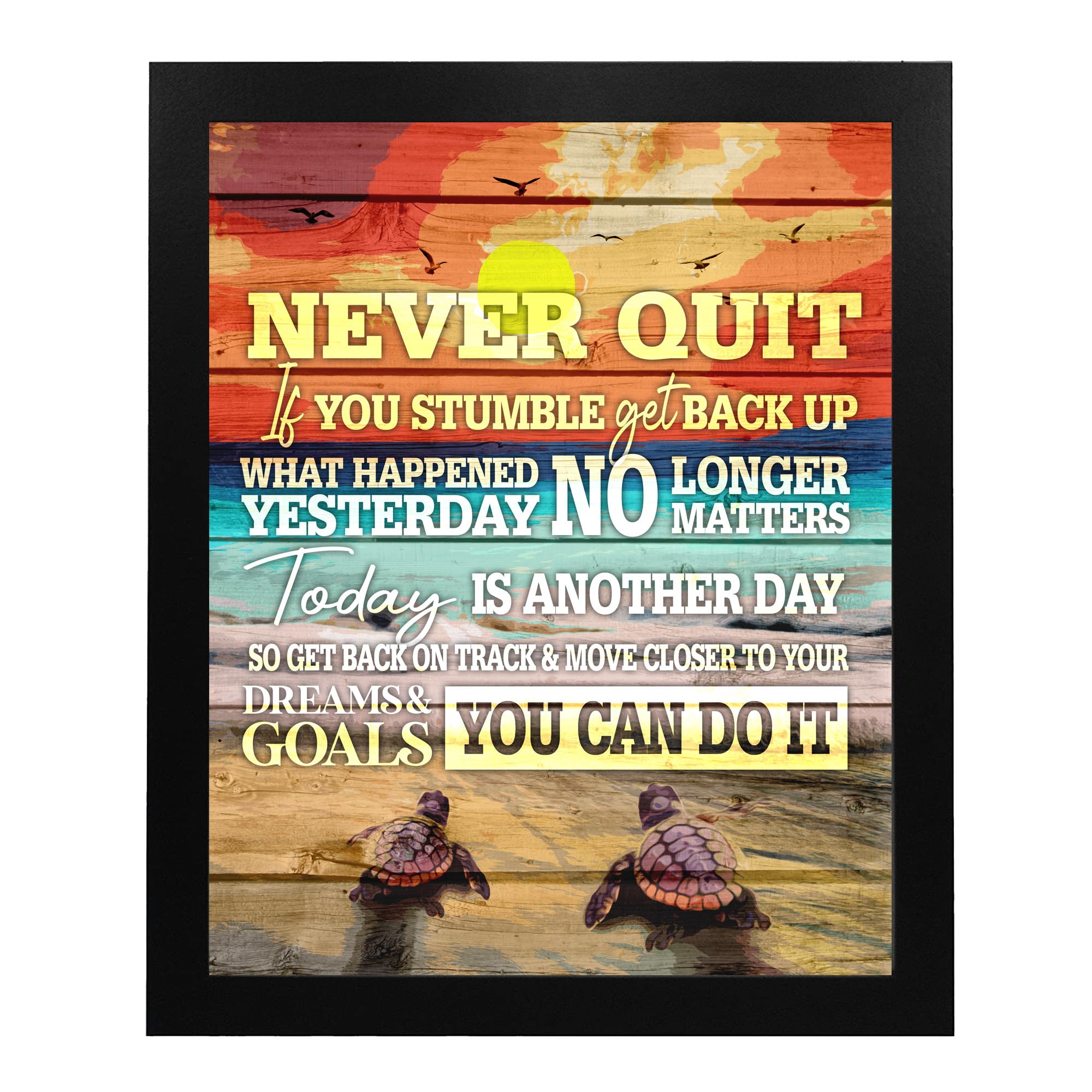 Never Quit You Can Do It - Motivational Sea Turtle Ocean Wall Art Print for Home, Bedroom & Office Decor - Unframed 11x14 - Perfect for Beach House, Yoga Studio & Meditation Room Inspiration