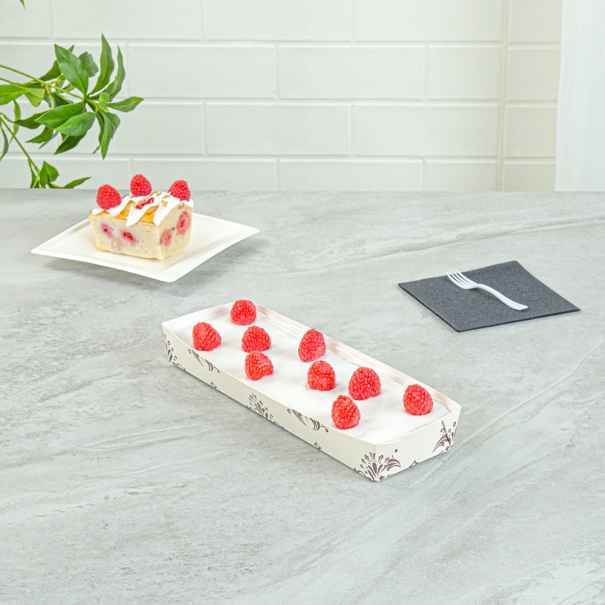 Bake Tek 13 oz Beige Vintage Floral Greaseproof Baking Tray - 10.75