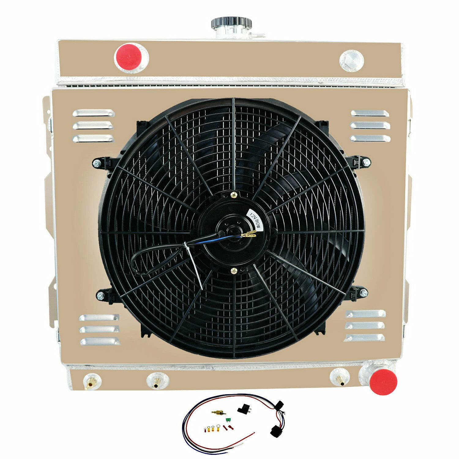 4 Row Aluminum Radiator Shroud Fan Kit for 1975-1979 Dodge D/W 100 150 200 Truck 5.2L 5.9L V8 - Heavy Duty Cooling Upgrade for Off-Road & Towing