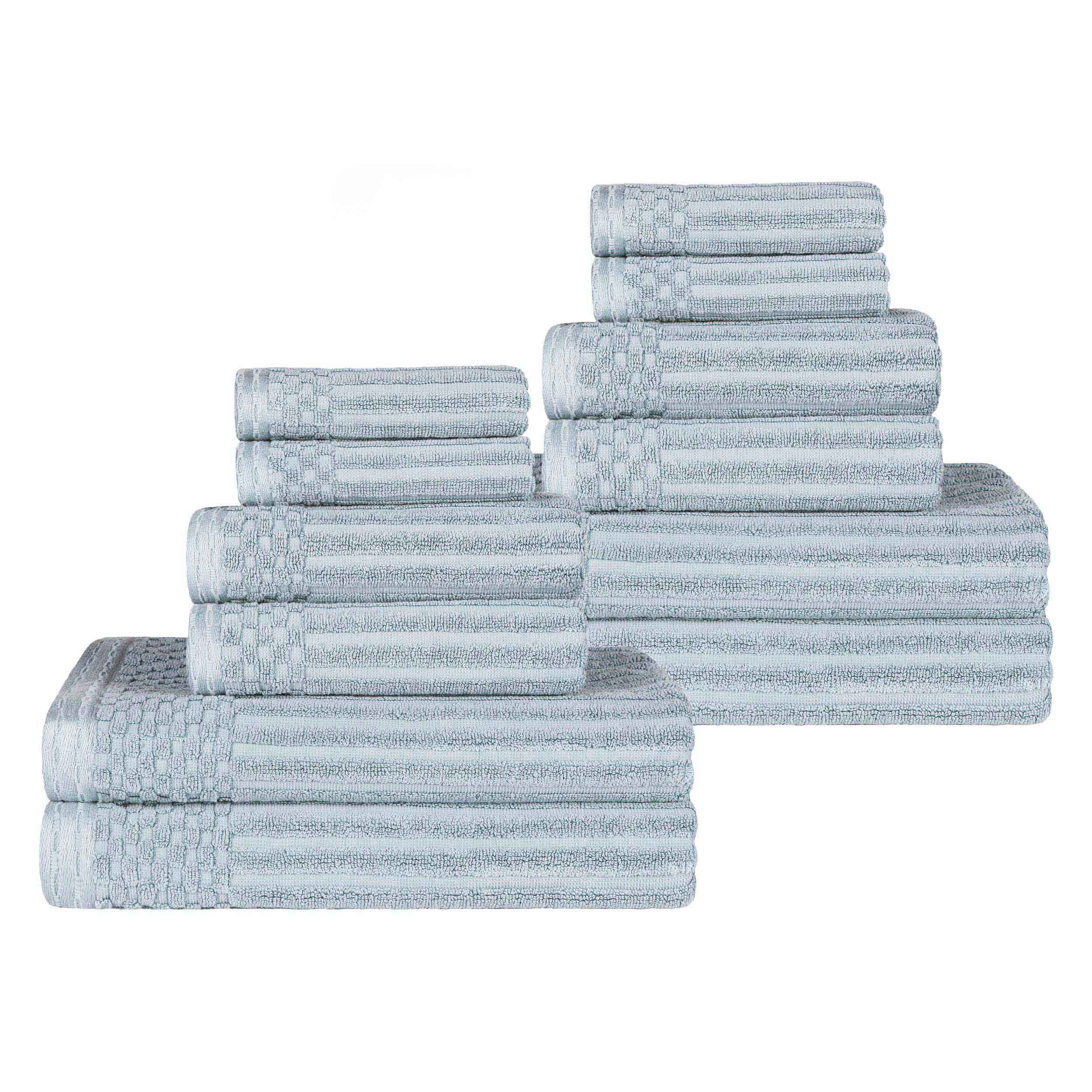 Premium 12-Piece Ribbed Cotton Towel Set - Soft, Absorbent & Medium Weight - Perfect for Bathroom, Spa & Guest Use