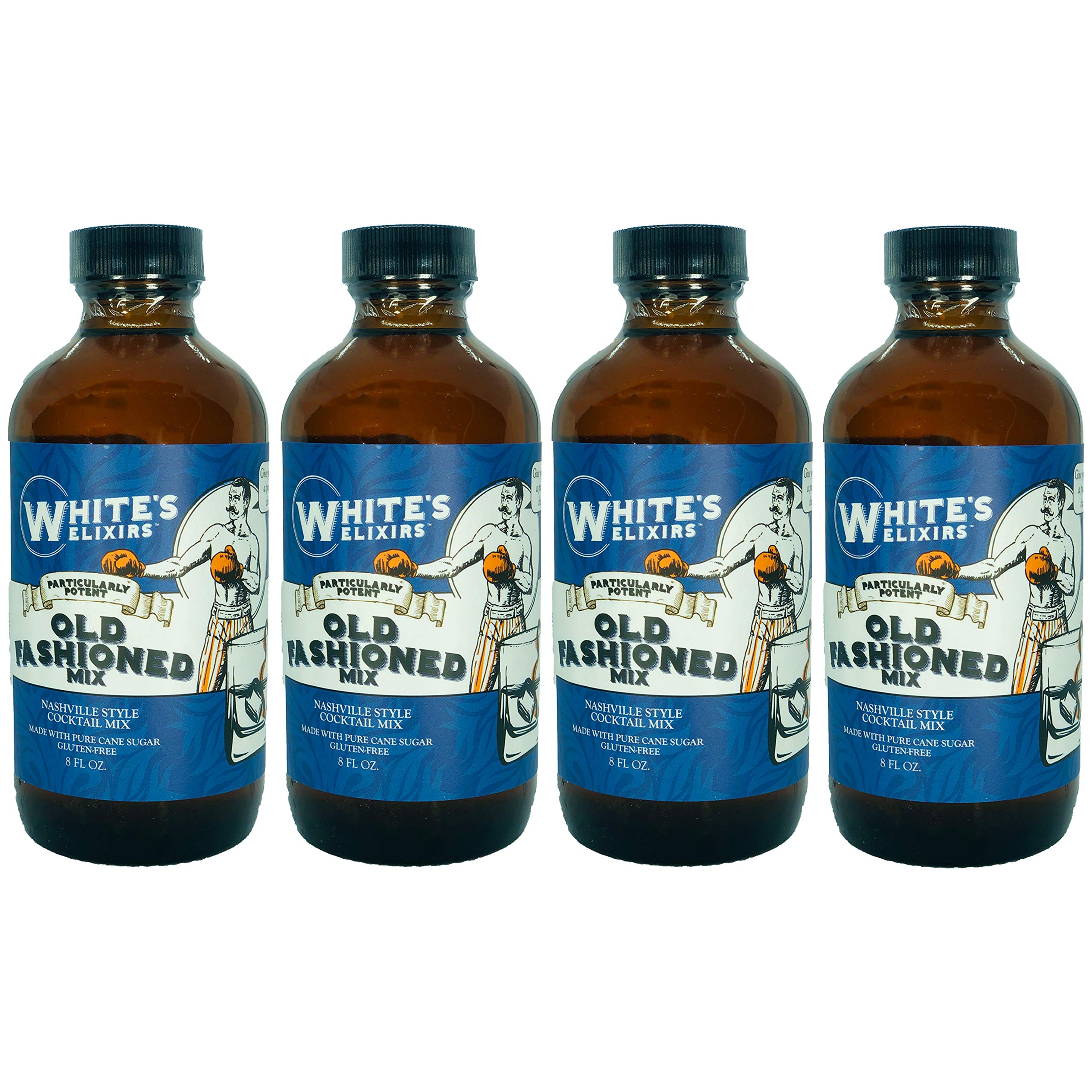 White's Elixirs Natural Cane Sugar Cocktail Mixers - 8oz Bottles (Old Fashioned Flavor, Pack of 4) | Premium Bar Mix for Whiskey Cocktails, Home Bartending & Party Drinks