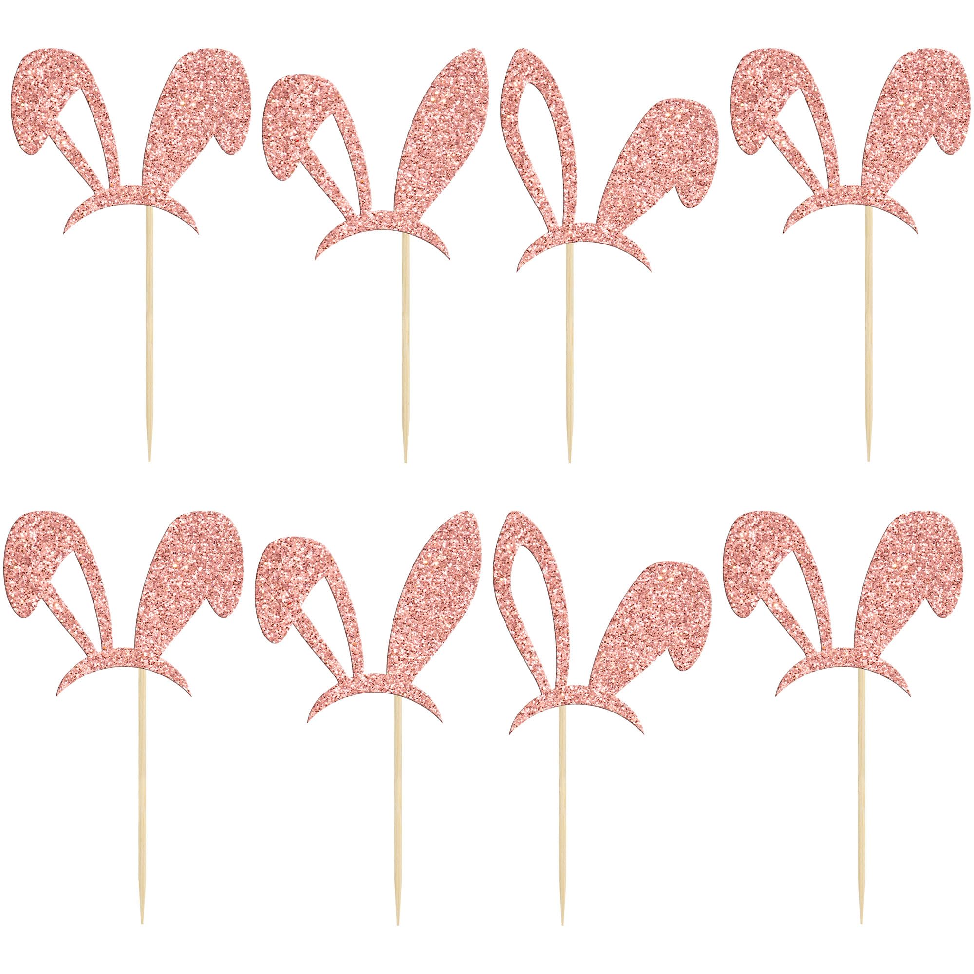 24Pcs Rose Gold Glitter Bunny Ear Cupcake Toppers - Easter Cake Decorations for Spring Birthday, Baby Shower & Bunny Theme Party Supplies | Perfect for Easter Desserts, Holiday Treats & Festive Celebrations