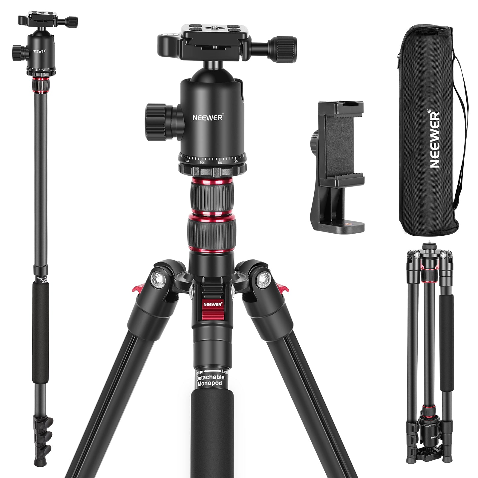 NEEWER TP77 77-Inch Lightweight Aluminum Camera Tripod & Monopod 2-in-1 with Quick Release Plate - Professional Photography, Vlogging, Travel & Outdoor Shooting