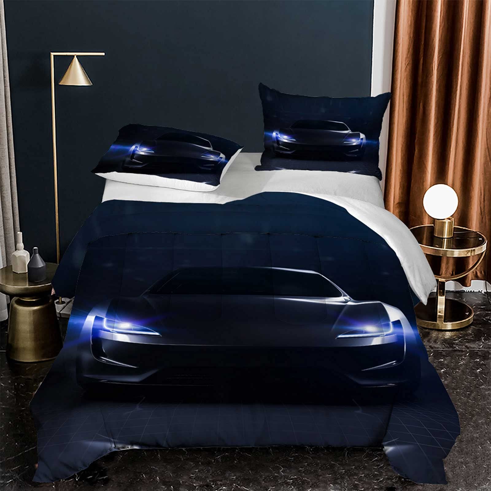 YEARGER Extreme Speed Racing Car Bedding Set - Twin Size 172x218cm, Soft Microfiber Quilted Comforter with 2 Pillow Shams for Kids, Teens & Adults | Sports Themed All-Season Lightweight Bed Set for Racing Enthusiasts & Car Lovers' Bedrooms