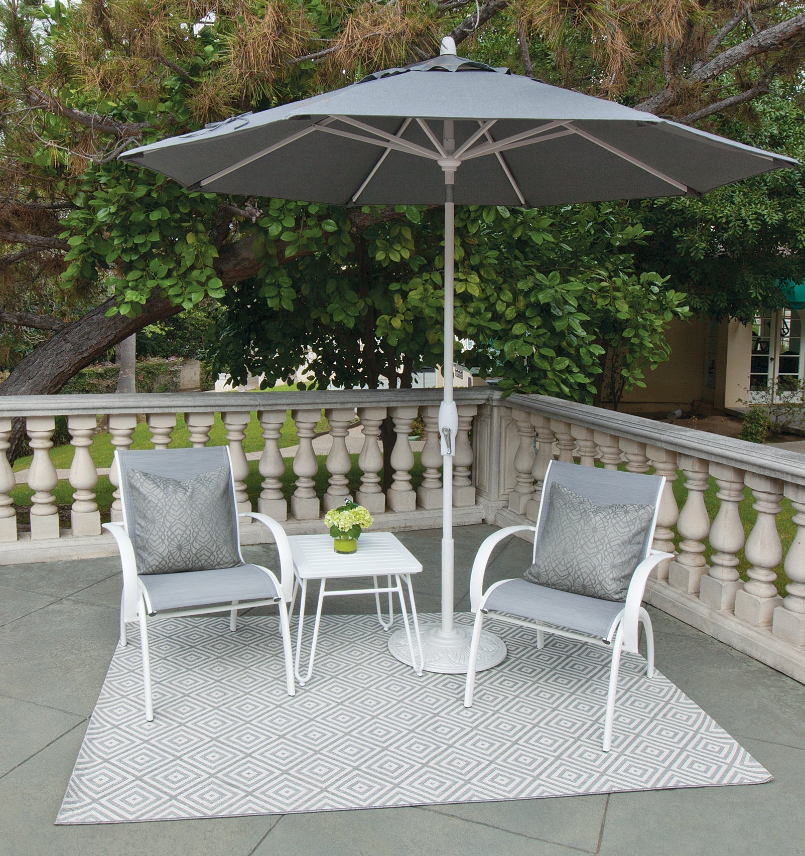 Athens Silver Outdoor Rug - Waterproof & UV Resistant Patio Carpet for Garden, Deck, or Poolside - Treasure Garden Collection