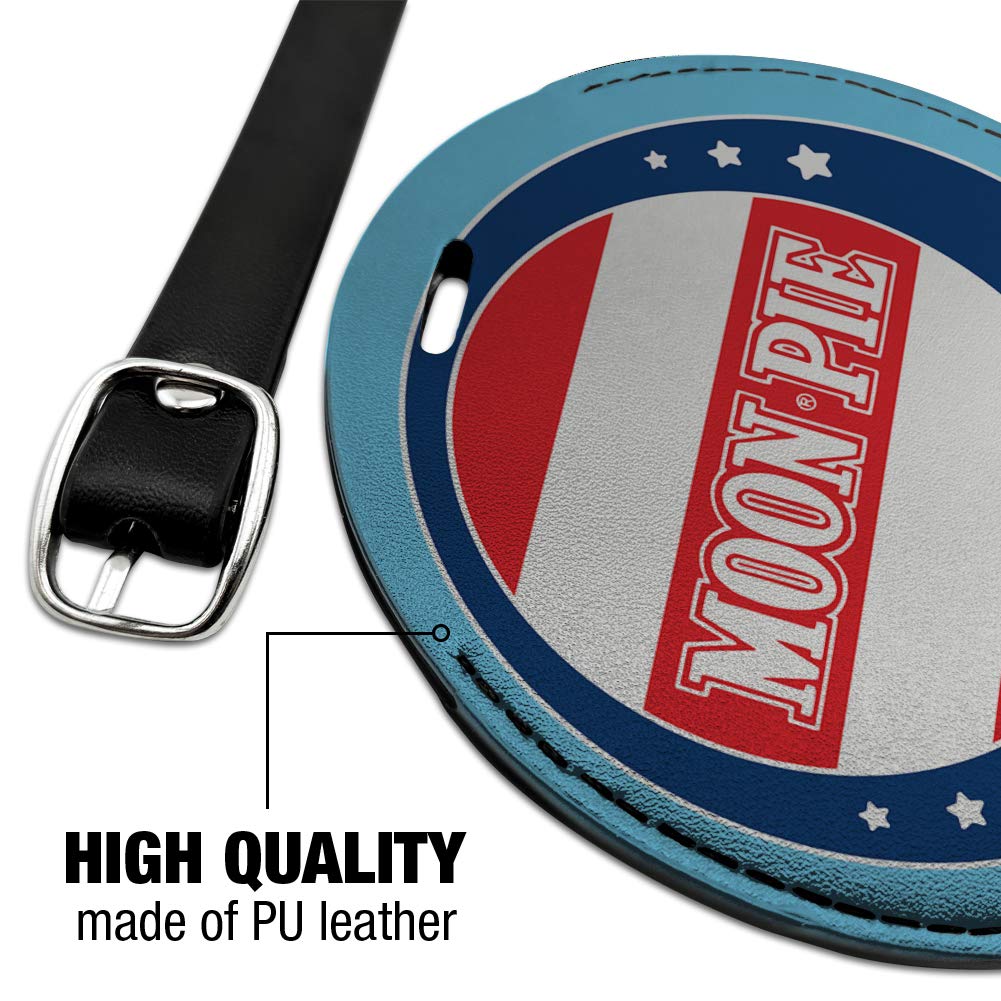 MoonPie Round Leather Luggage Tag - Durable Suitcase ID Card Holder for Travel Bags - Perfect for Carry-On Identification & Personalization