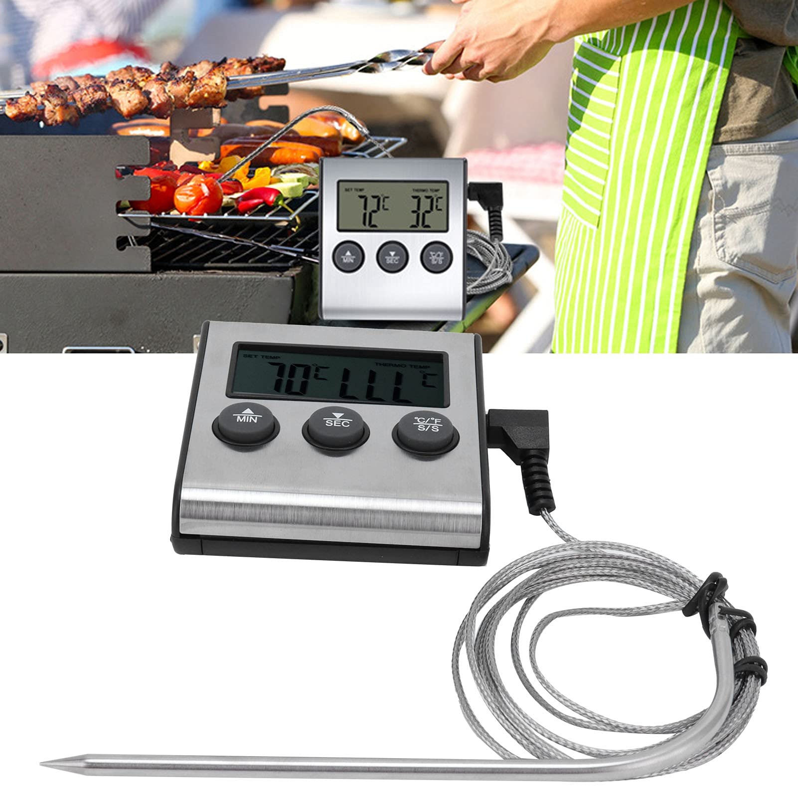 Voluxe Digital Meat Thermometer - Retractable Food Temperature Probe for Cooking, Grilling, Baking & Food Safety | Perfect for Kitchen, BBQ, Restaurants & Home Use
