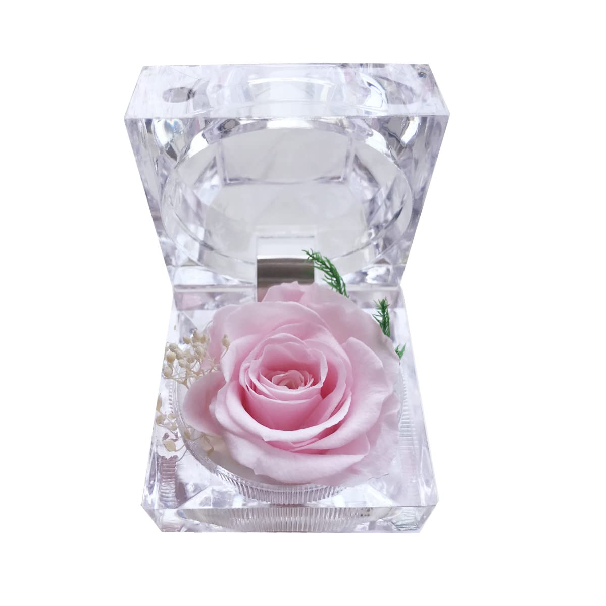 Real Preserved Rose in Mini Clear Ring Box - Eternal Flower Gift for Women, Mom, Girlfriend, Grandma - Perfect for Mother's Day, Anniversary, Valentine's, Christmas & Birthday (Pink) - Romantic Keepsake for Home Decor, Wedding Centerpiece & Special Occasions