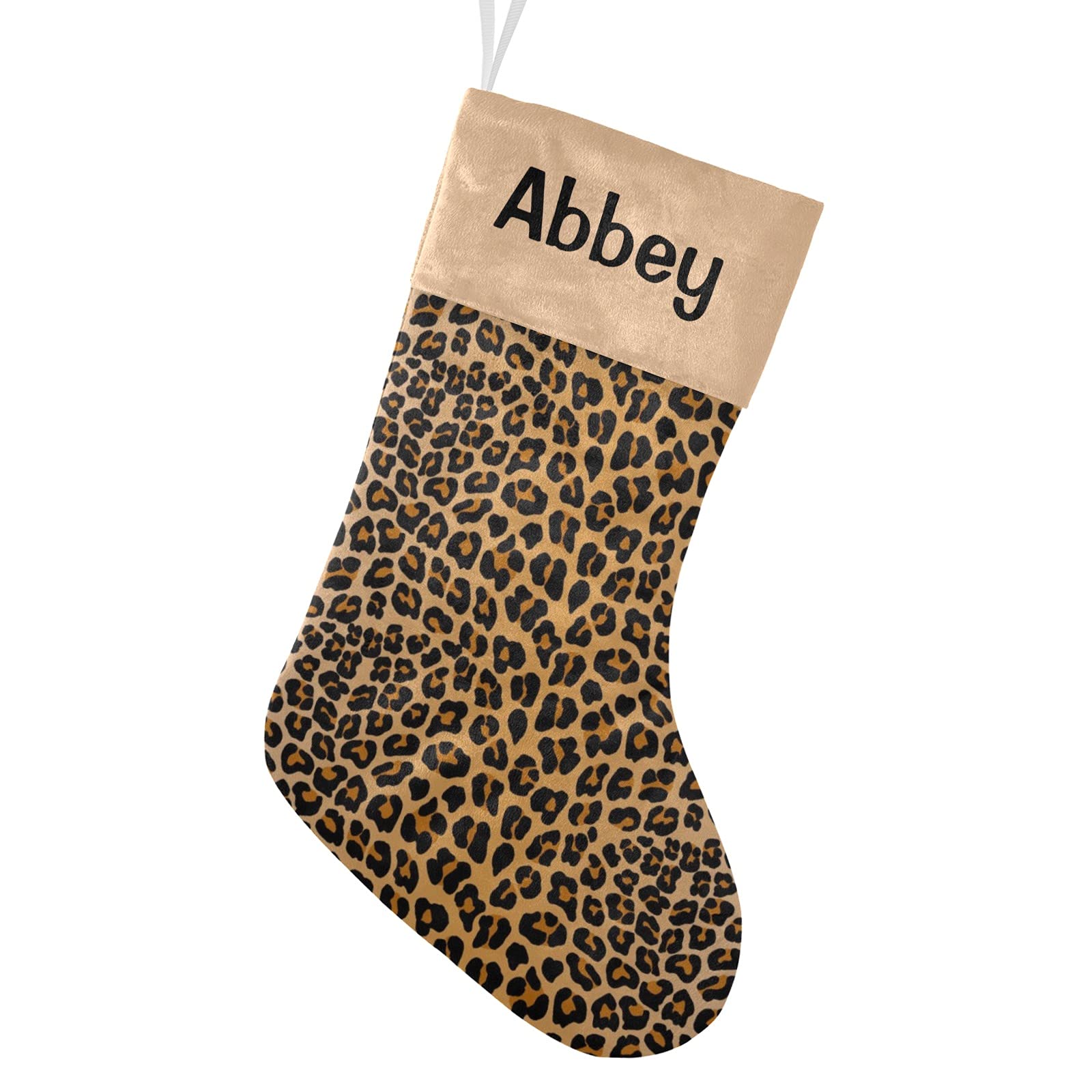 Personalized Leopard Print Christmas Stocking for Dogs - Custom Name Pet Stocking, 17.52 x 7.87 Inch Holiday Gift for Puppies - Perfect for Pet Lovers & Christmas Decorations