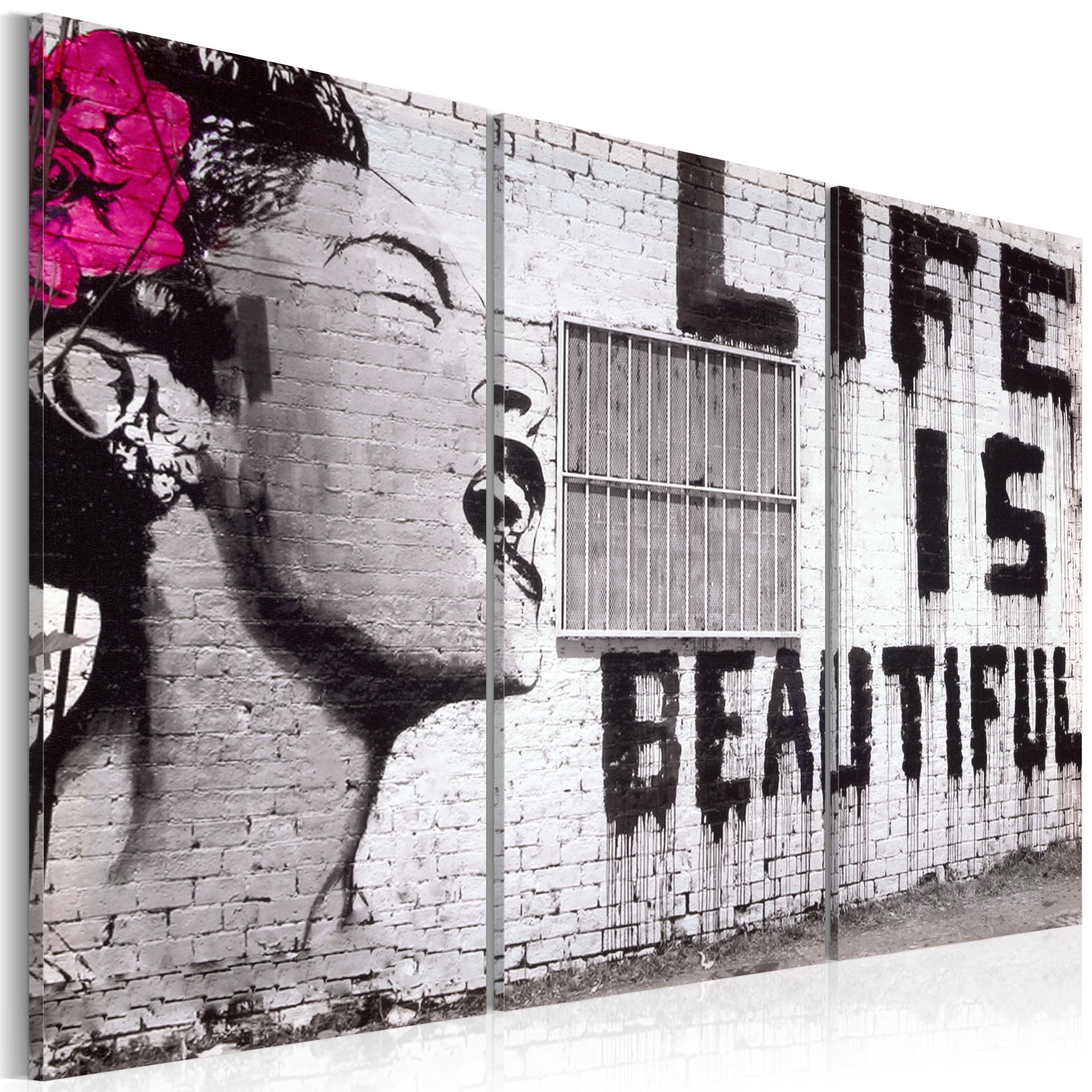 Banksy Textured Canvas Wall Art Set - 3-Piece Framed Graffiti Prints (53x35 in) | Modern Contemporary Home Decor for Living Room, Bedroom & Office