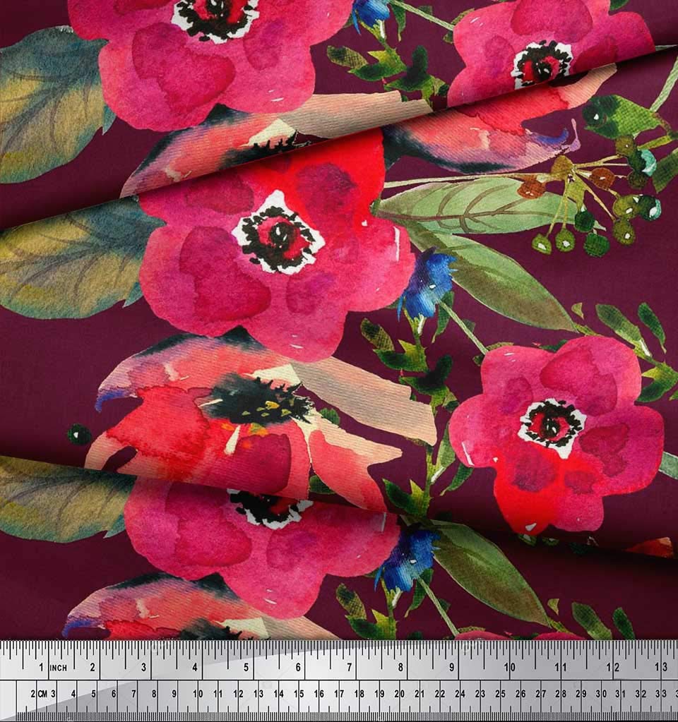 Soimoi Moss Georgette Brown Fabric by The Yard - 42 Inch Wide Printed Fabric with Leaves & Flowers Design - Nature-Inspired Elegance for Dresses, Scarves & Home Decor