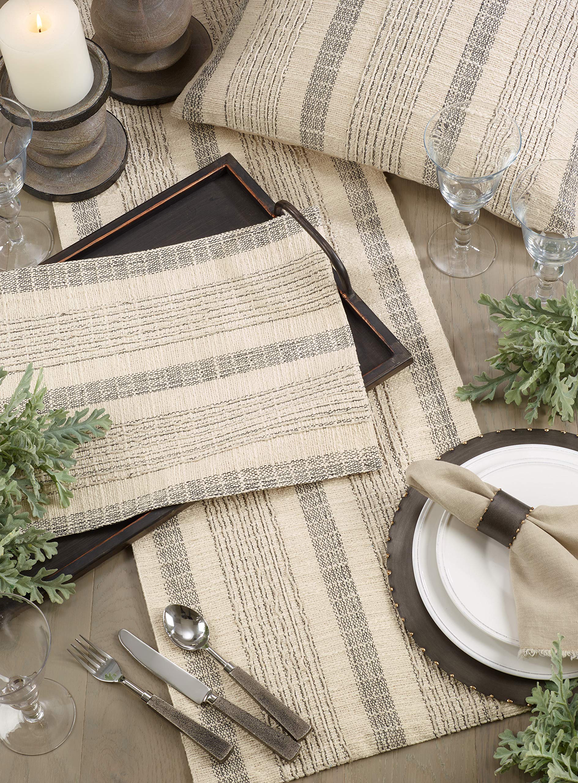 Premium Woven Striped Cotton Placemats Set of 4 - Stylish & Durable Table Mats for Dining, Kitchen, Party Decor, and Home Entertaining