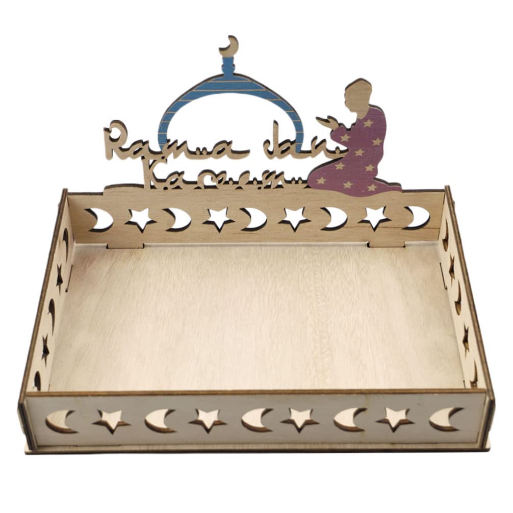 Ramadan Wooden Serving Tray - Moon Star Design for Eid Desserts & Snacks | Home & Restaurant Use