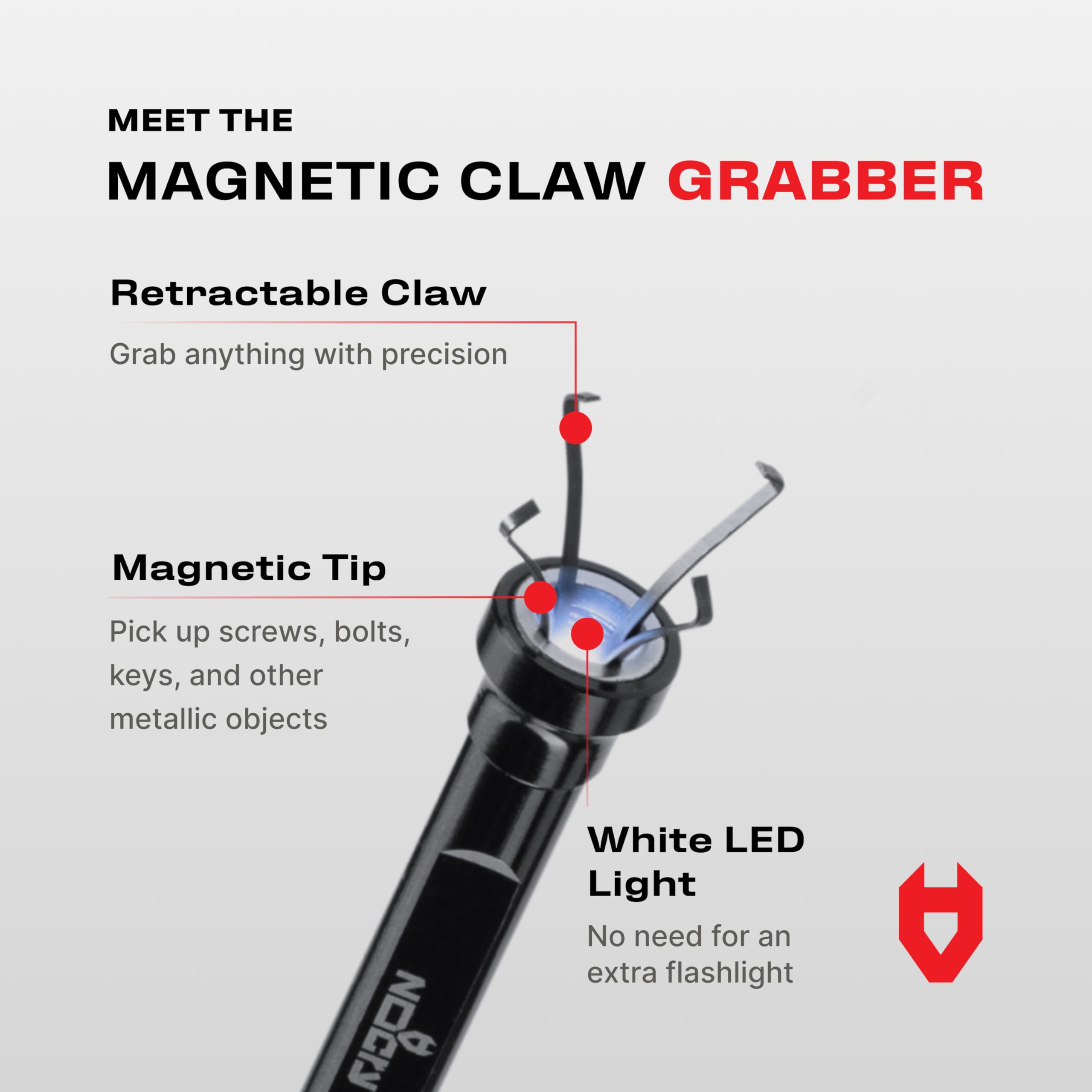 NoCry Magnetic Grabber Tool with LED Light - 5lb Pull Strength for Home & Workshop
