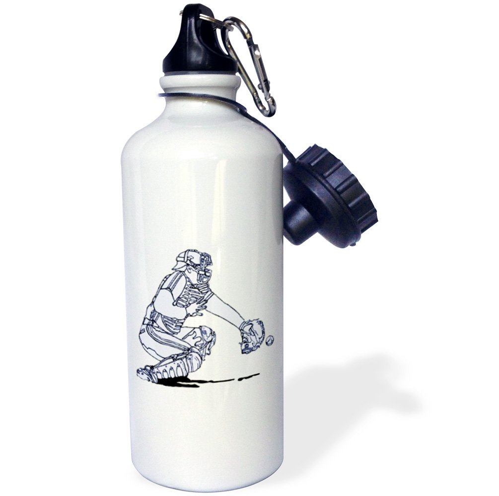 3D Rose Blue Baseball Catcher Sports Water Bottle - 21 oz Insulated Stainless Steel Bottle for Gym, Workout & Outdoor Activities - Perfect for Baseball Fans & Athletes