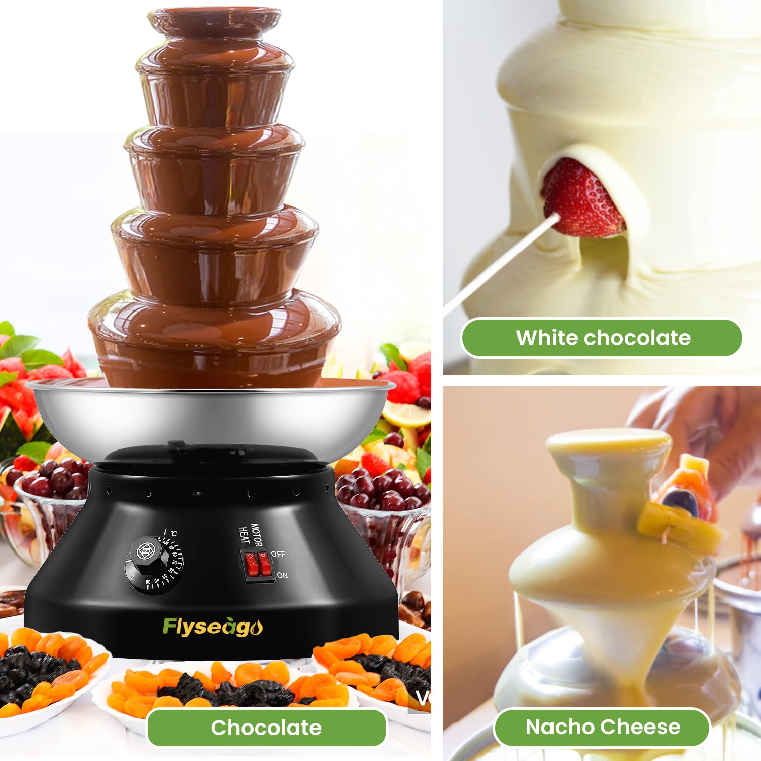 Commercial Chocolate Fountain Machine - 5 Tier 7-Pound Stainless Steel Hot Chocolate & Cheese Melting Heater for Parties, Weddings, Events | Perfect for Nacho Cheese, Dessert Buffets & Catering (Flash Black)