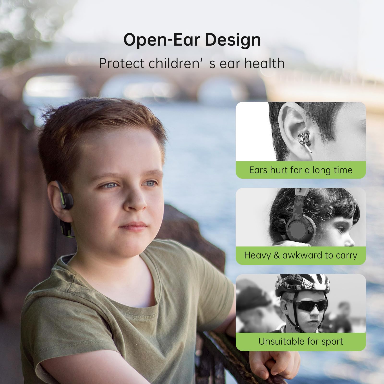 LOBKIN Kids Open Ear Bluetooth Headphones 5.3 Wireless - Lightweight Air Conduction Earbuds with Microphone, IPX5 Waterproof for School, Home, Outdoor Activities | Perfect Gift for Boys & Girls | Ideal for Online Classes, Travel & Sports