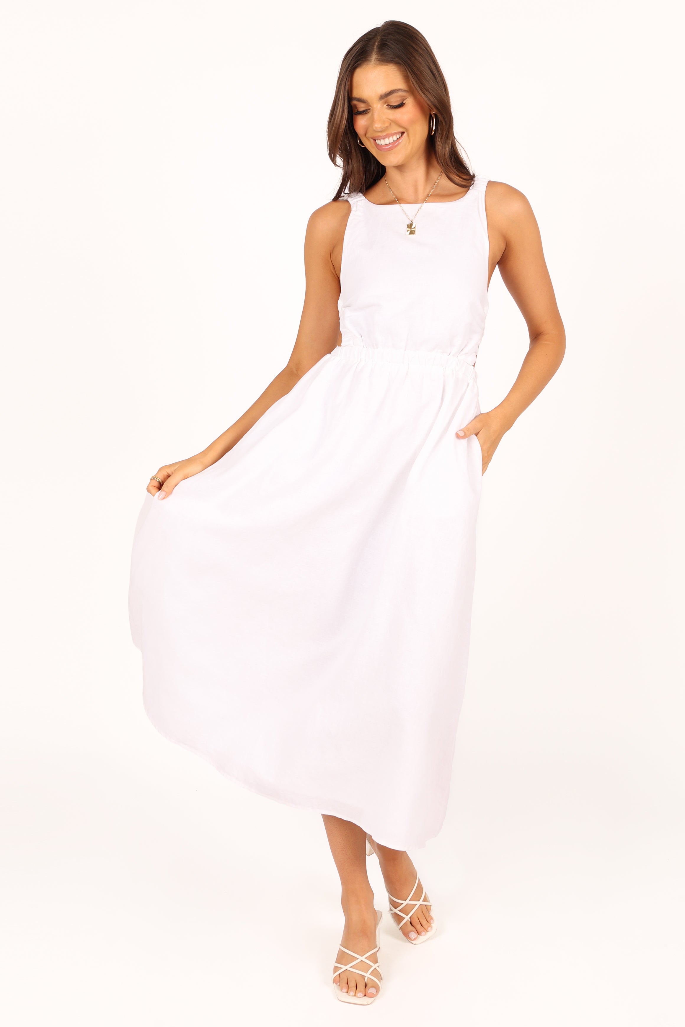 Aubrey Cutout Midi Dress - Elegant White Summer Dress for Women | Perfect for Beach Vacations, Date Nights & Cocktail Parties