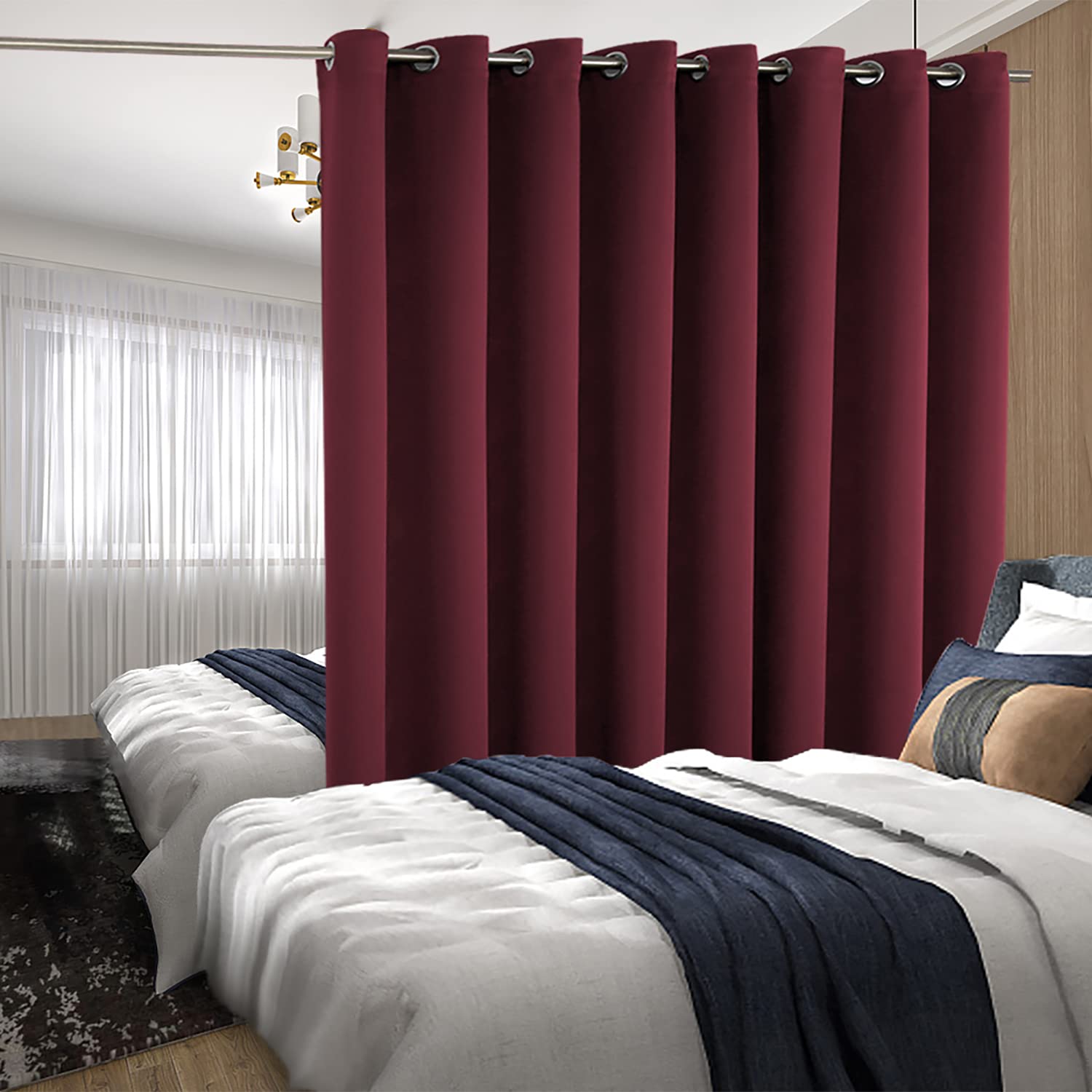 BGment Extra Wide 96 Inch Long Room Divider Curtain - Burgundy Blackout Curtain for Living Room, Bedroom, Patio Sliding Door - Soundproof Privacy Curtain for Christmas Decor, Home Office & Nursery (1 Panel, 120