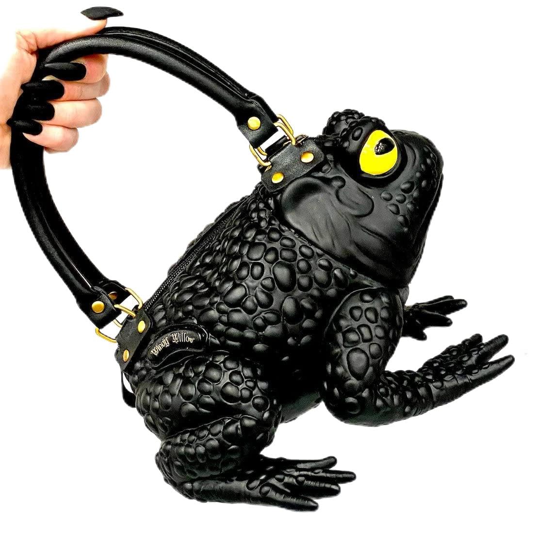 Black Toad Bag Purse Satchel Handbag - Witchy Frog Themed Gothic Cottagecore Goblincore Aesthetic Accessory for Dark Academia, Halloween Costumes & Fantasy Lovers