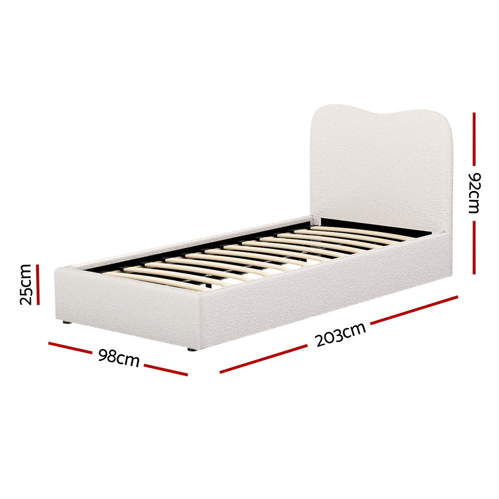 DARA Single Size Bed Frame with Boucle Fabric - Perfect for Kids' Rooms, Guest Beds & Small Spaces