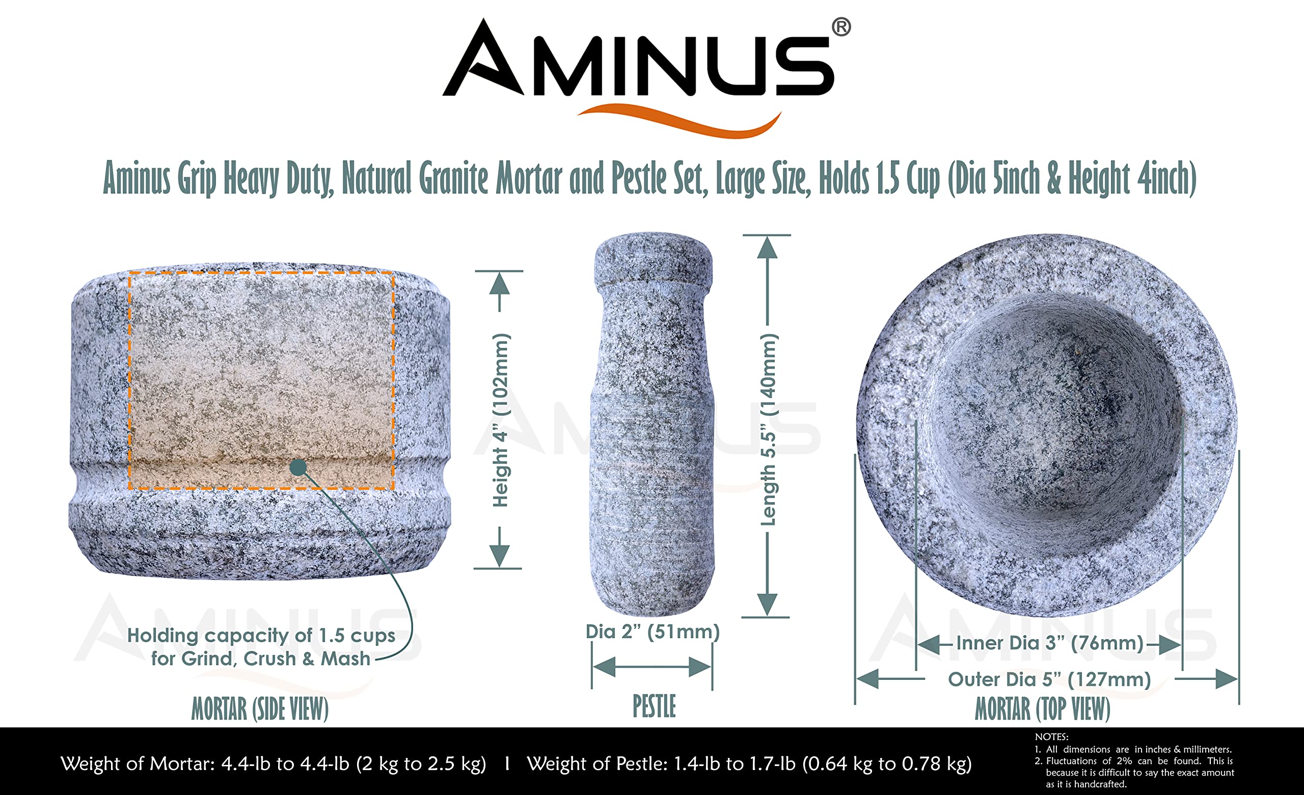 Premium Granite Mortar and Pestle Set - 5