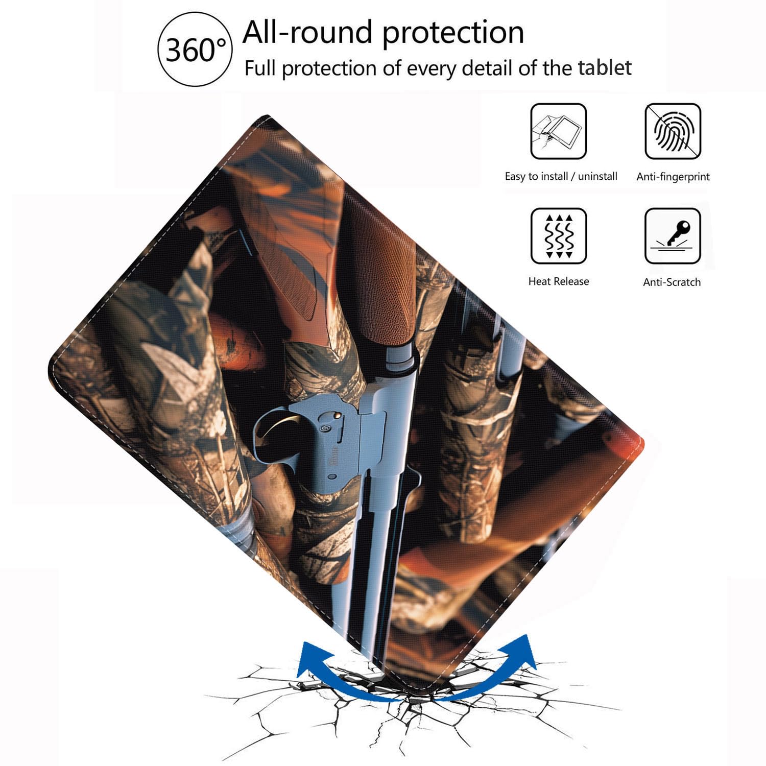 Premium Leather Protective Case for iPad 9.7 (2017/2018), iPad Air 2, iPad Air & iPad Pro 9.7 with Auto Wake/Sleep | Adjustable Stand | Duck Hunting Camouflage Design - Perfect for Work, Travel & Outdoor Adventures