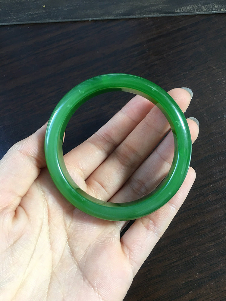 Natural Jade Bangle - Nephrite Jade Bracelet 55.8mm Inner Diameter, Handcrafted Green Stone Bangle for Women | Perfect for Meditation, Yoga & Spiritual Healing (NBE011)