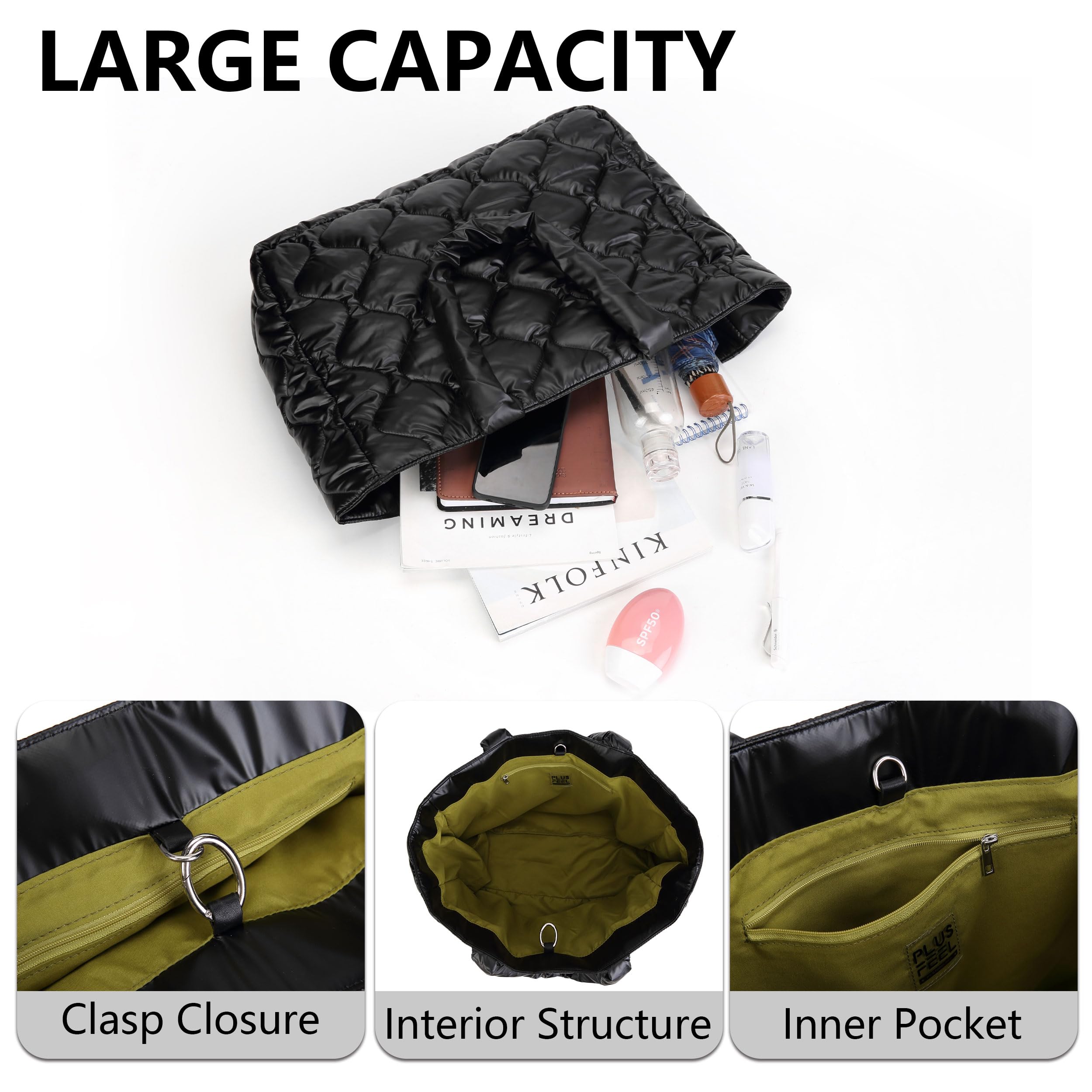 Puffy Bag for Women - Large Quilted Puffer Tote Bag with Zipper, Stylish Shoulder Handbag for Travel, Work & Daily Essentials | Perfect for Commuting, Shopping & Weekend Getaways