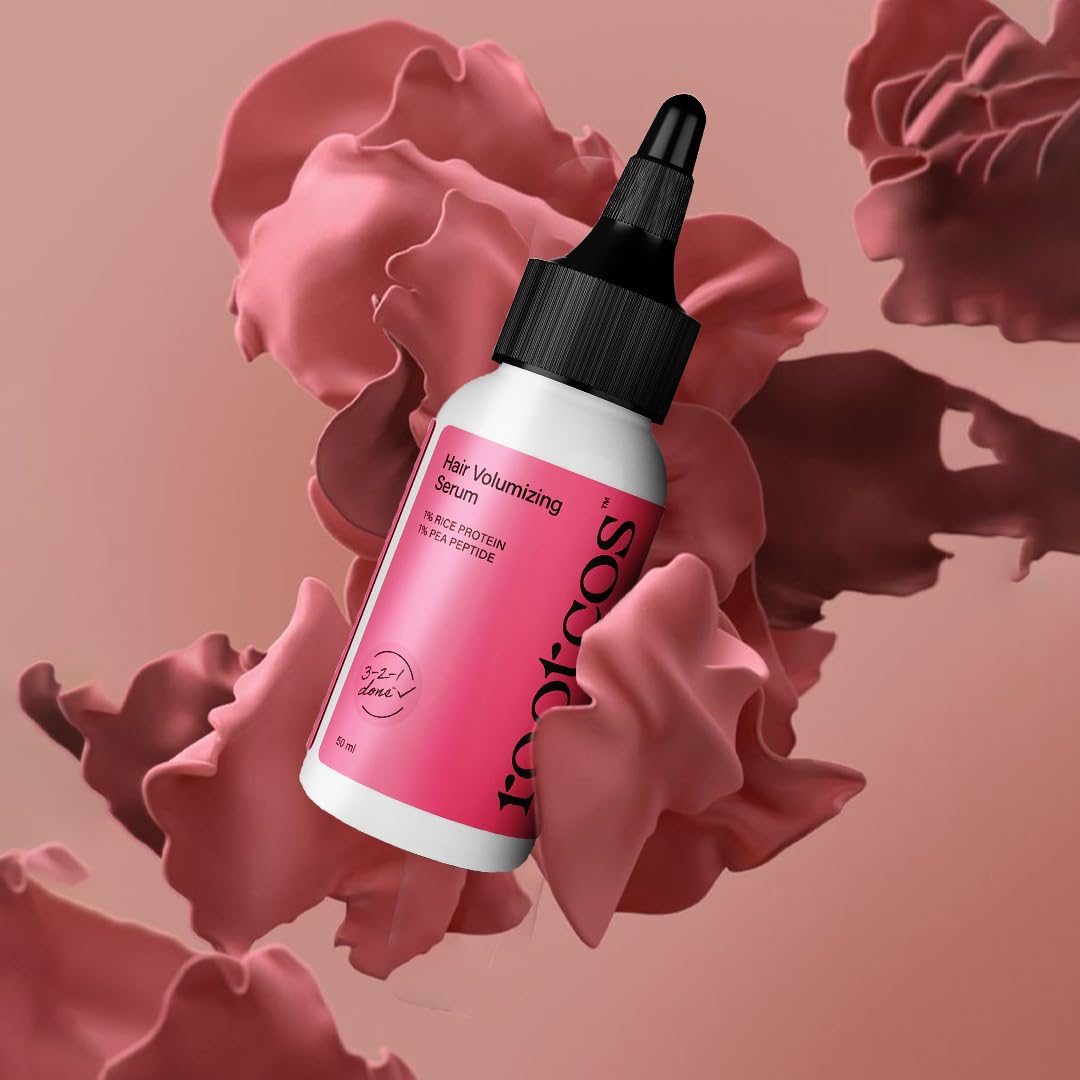 Rootcos Peptide Hair Volumizing Serum with Rice Protein - 50ml | Increases Hair Density & Strength | Moisturizing Treatment for All Hair Types | Perfect for Thinning Hair & Daily Volume Boost