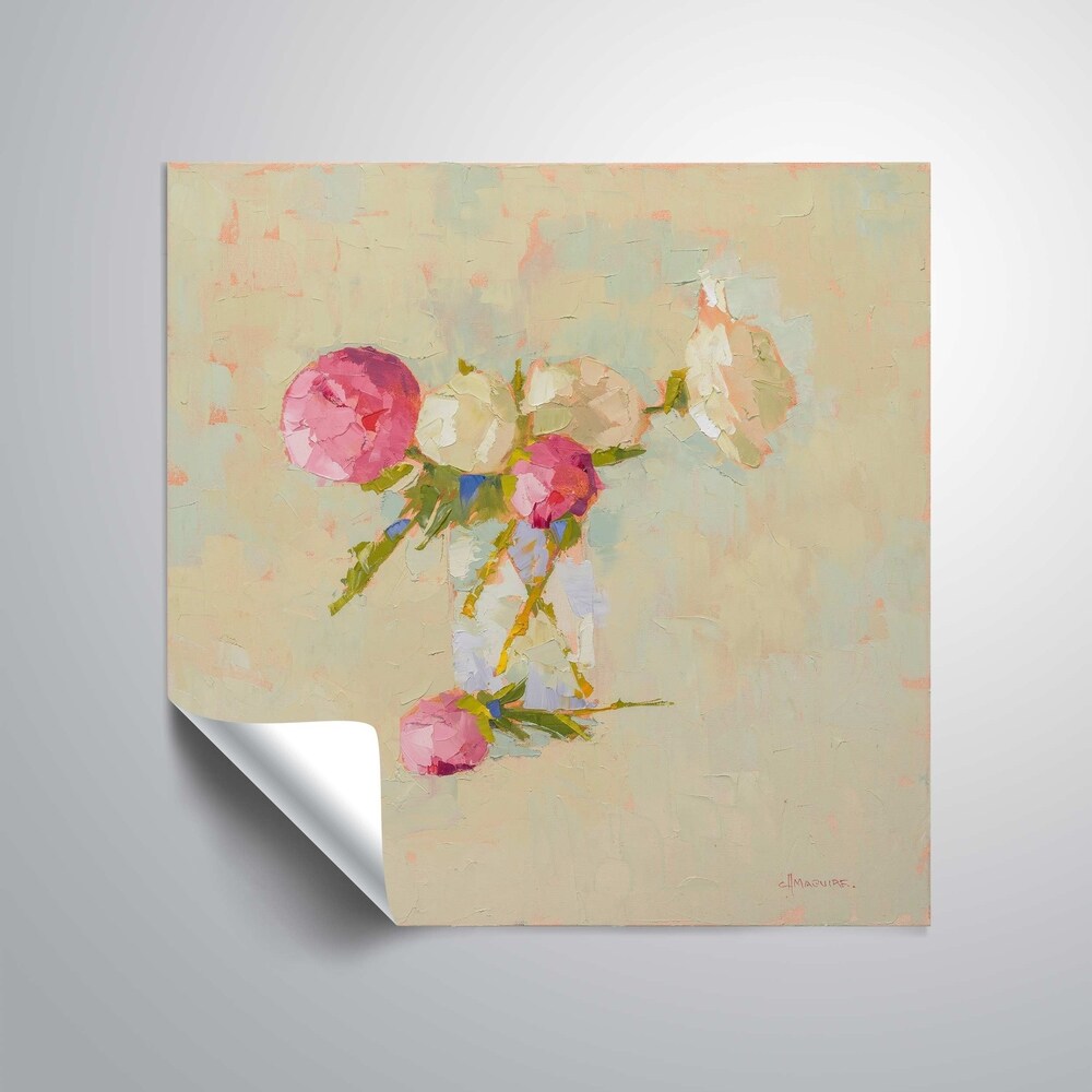 Peonies In Glass No.2 - Removable Wall Art Mural for Home Decor | Self-Adhesive Floral Wall Sticker for Bedroom, Living Room & Office