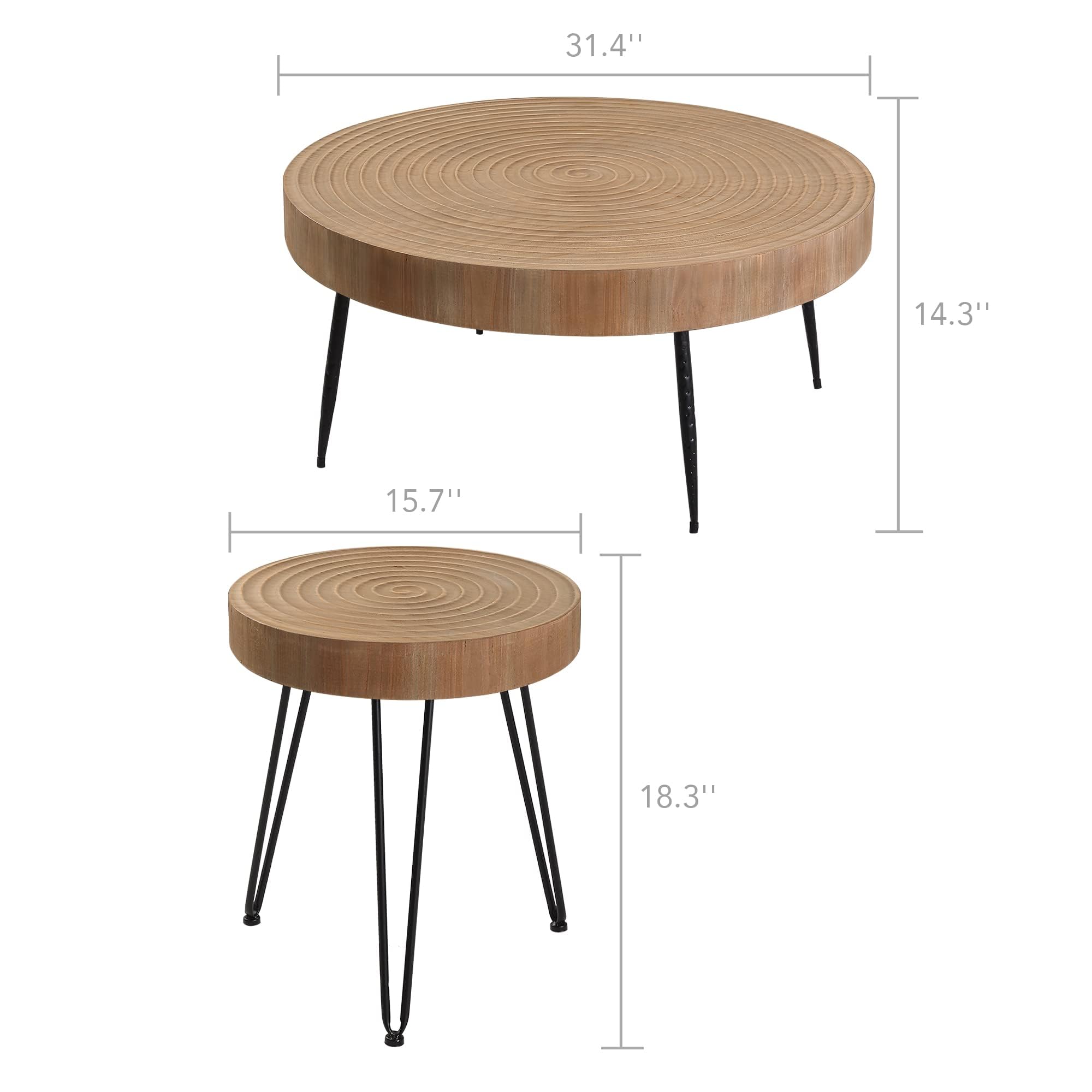 RUSTOWN 2-Piece Farmhouse Round Coffee Table Set - Modern Natural Wood Finish Cocktail & Side Tables for Living Room - Perfect for Home Decor, Cozy Gatherings & Small Spaces (Helical, Natural)