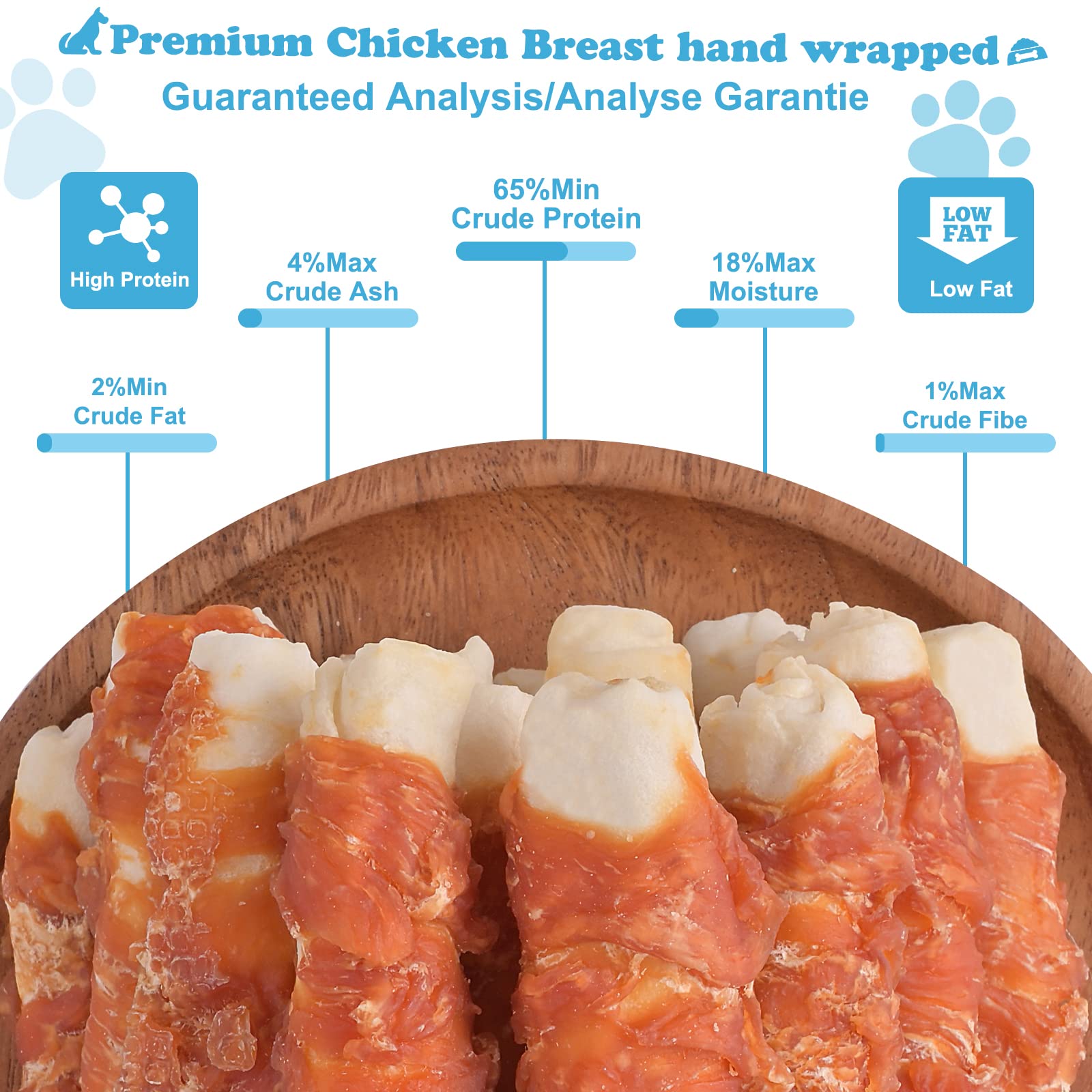 Premium Chicken Wrapped Rawhide Dog Chews - Healthy, Long-Lasting Dental Treats for Large Breed Dogs (1 lb/454g) - Perfect for Training Rewards & Anxiety Relief