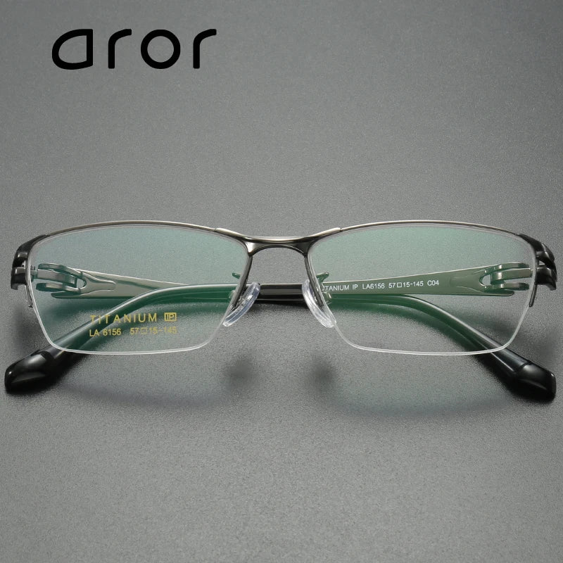 Aror Men's Semi-Rimless Square Titanium Eyeglasses Frame 96156 - Lightweight Durable Glasses for Work, Reading & Everyday Wear