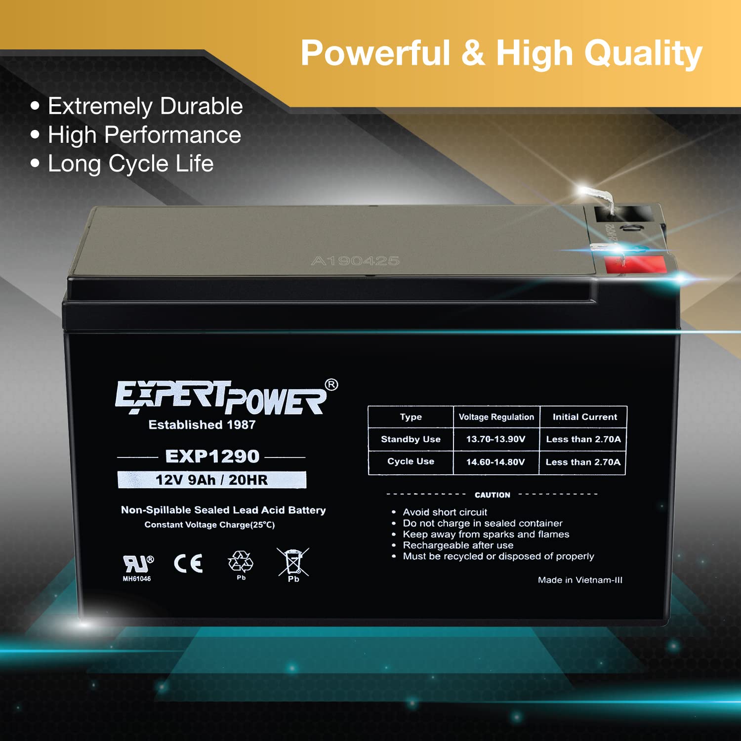 ExpertPower 12V 9AH Rechargeable SLA Battery - 2 Pack for APC UPS BX1300LCD & Back-UPS NS 1250 - Reliable Computer Backup Power Supply for Home Office, Emergency Power Outages & Electronics Protection