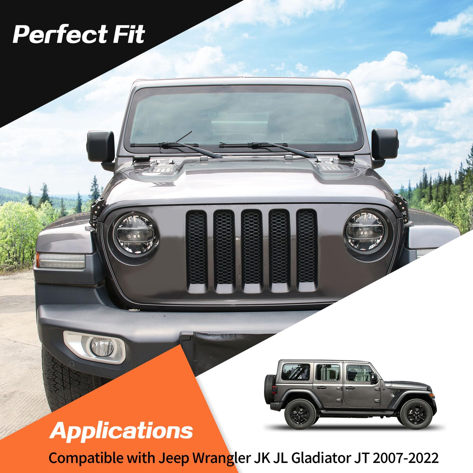 JeCar Aluminum Hood Latches Locking Kit for Jeep Wrangler JK JKU (2007-2018) & JL JLU (2018-2024) | Gladiator JT (2020-2024) | D-Style Design | Off-Road Security Upgrade | Perfect for Trail Riding & Daily Driving