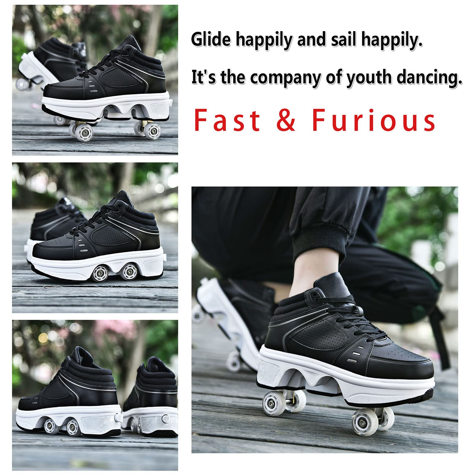 Women's & Kids' Convertible Roller Skate Shoes - 4-Wheel Adjustable Roller Skates Sneakers for Girls & Boys | Outdoor Skating, Sports & Fun Activities