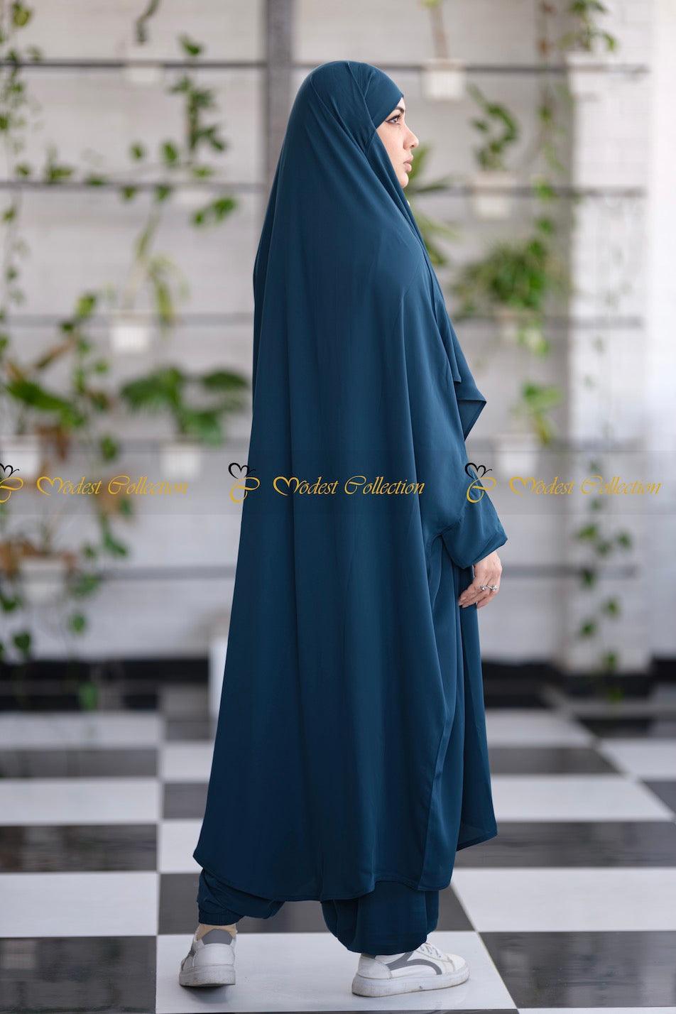 Amaya Niqab with Attached Jilbab - Teal Color Islamic Face Veil for Women | Perfect for Prayer, Modest Fashion, and Everyday Wear