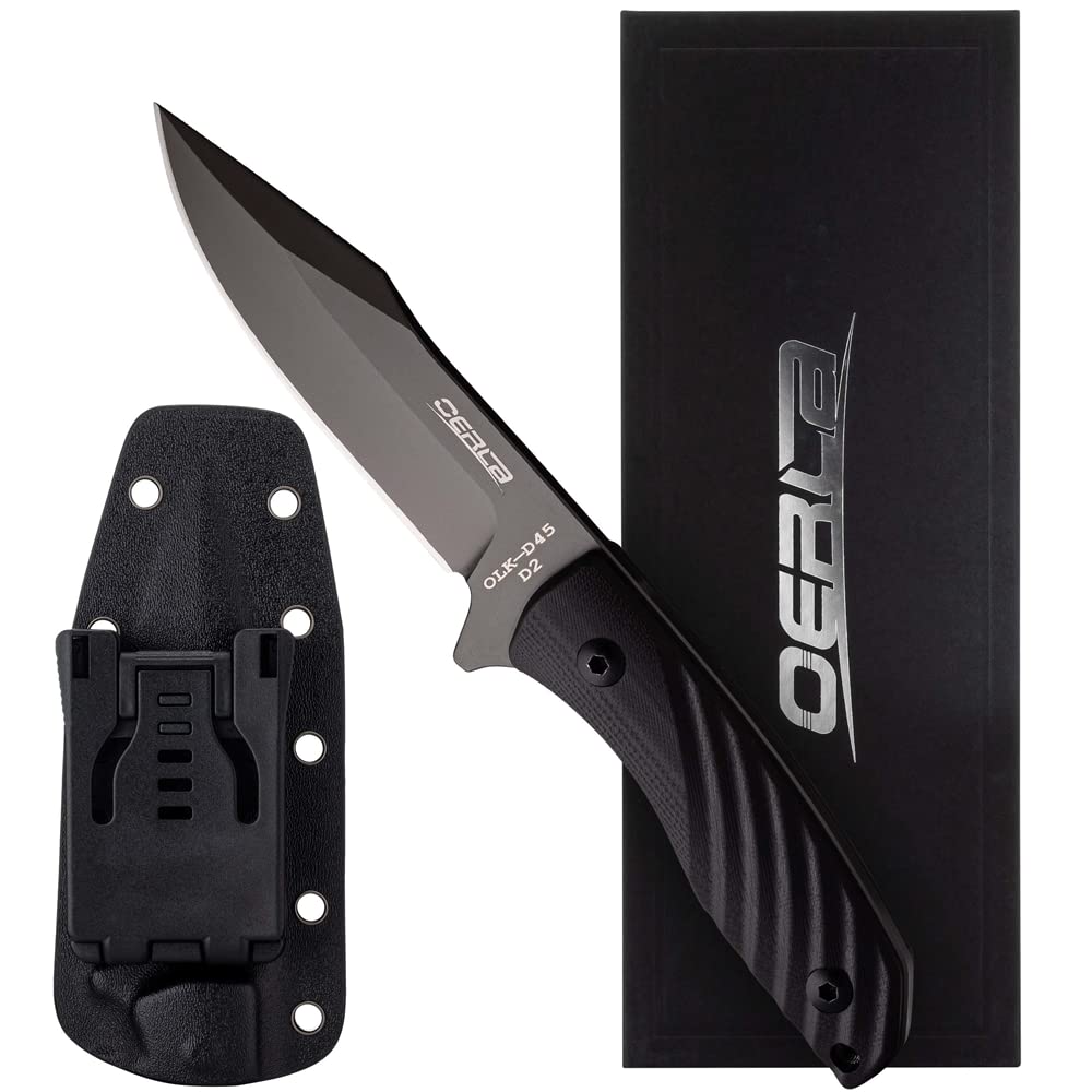 OERLA OLK-D45 Tactical Survival Knife - D2 High Carbon Steel Fixed Blade with Kydex Sheath | G10 Handle & Belt Clip | Outdoor Camping, Hunting, Bushcraft & EDC Tactical Gear