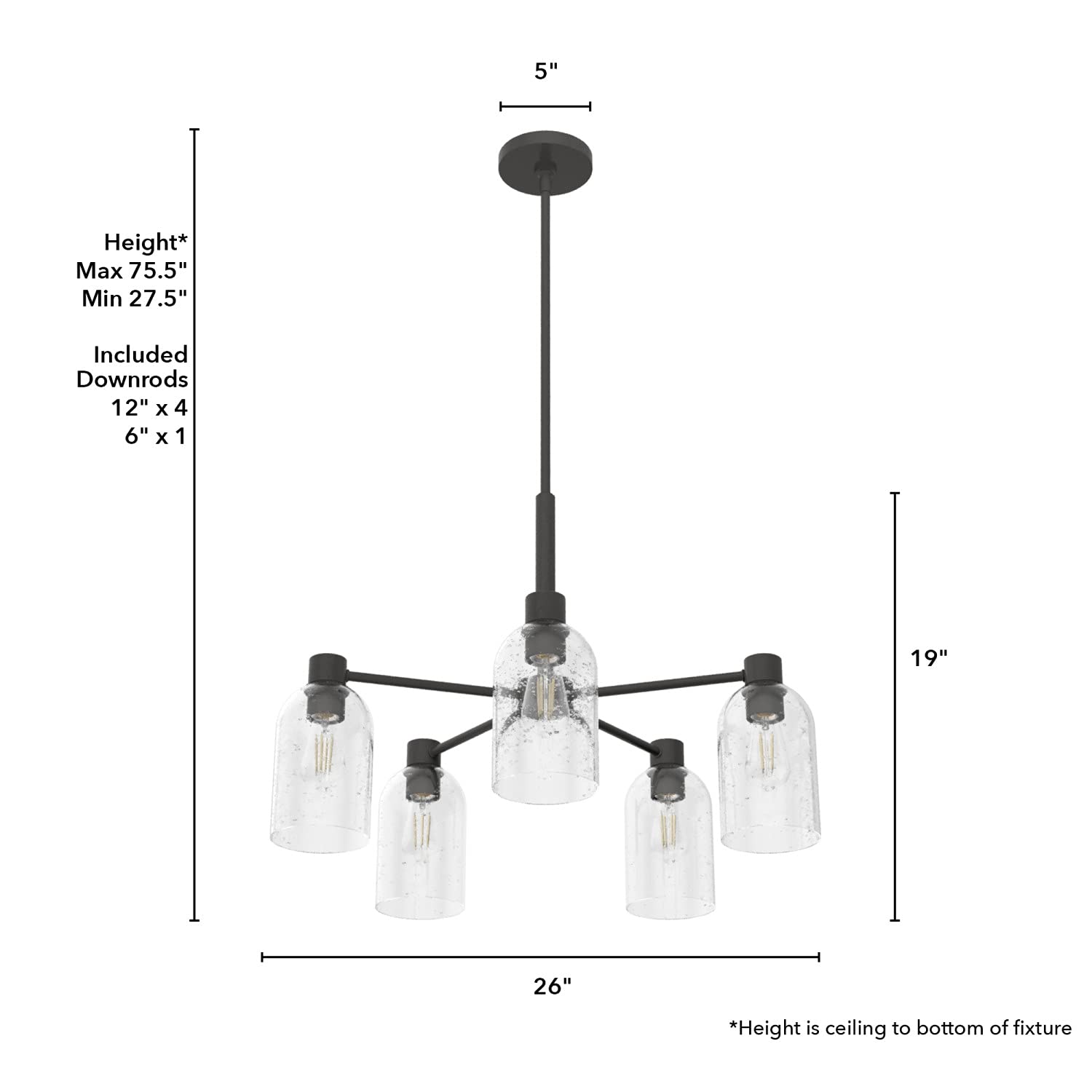 Hunter Fan Company 19199 Lochemeade 5-Light Chandelier in Noble Bronze Finish - Elegant Ceiling Lighting Fixture for Dining Room, Bedroom or Living Room